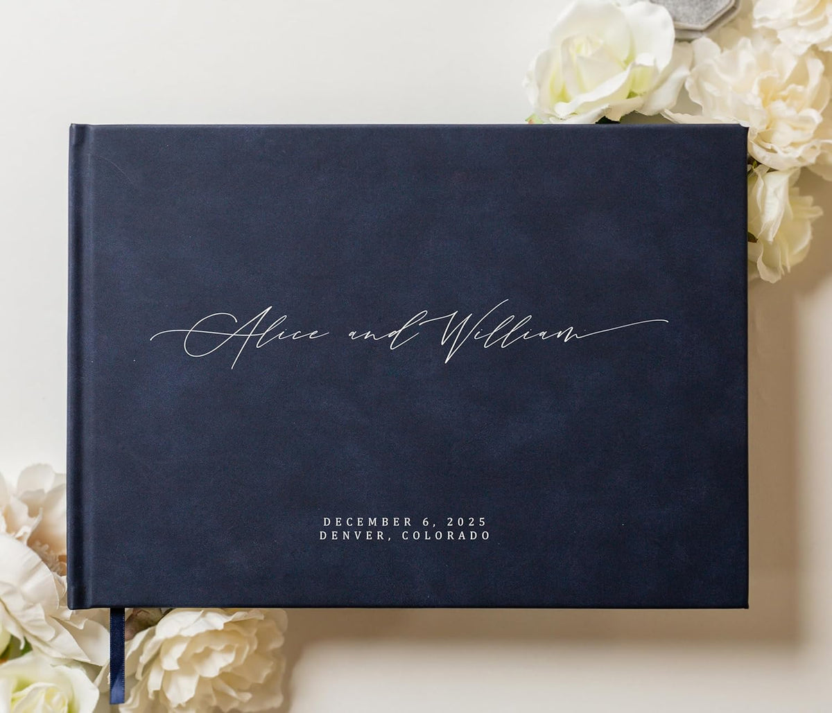MUUJEE Personalized Guestbook in Navy - Premium Custom Modern Guest Book for Wedding Reception