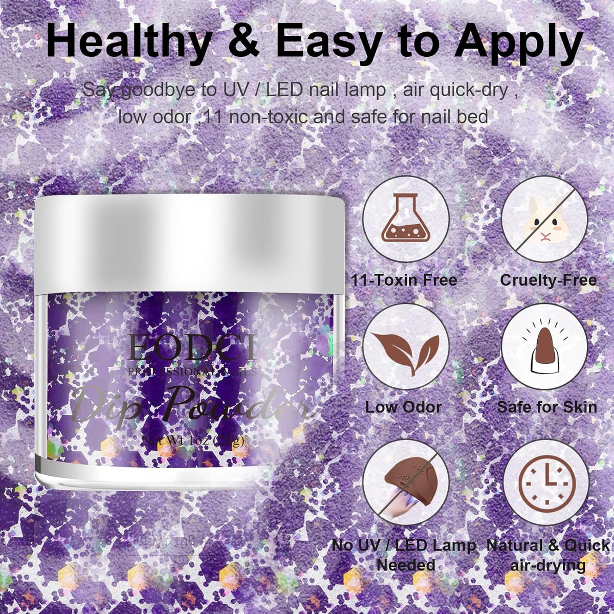 Nail Dip Dipping Powder,1 Oz/28g Dopamine Glitter Purple Color Dipping Powder French Nails Art