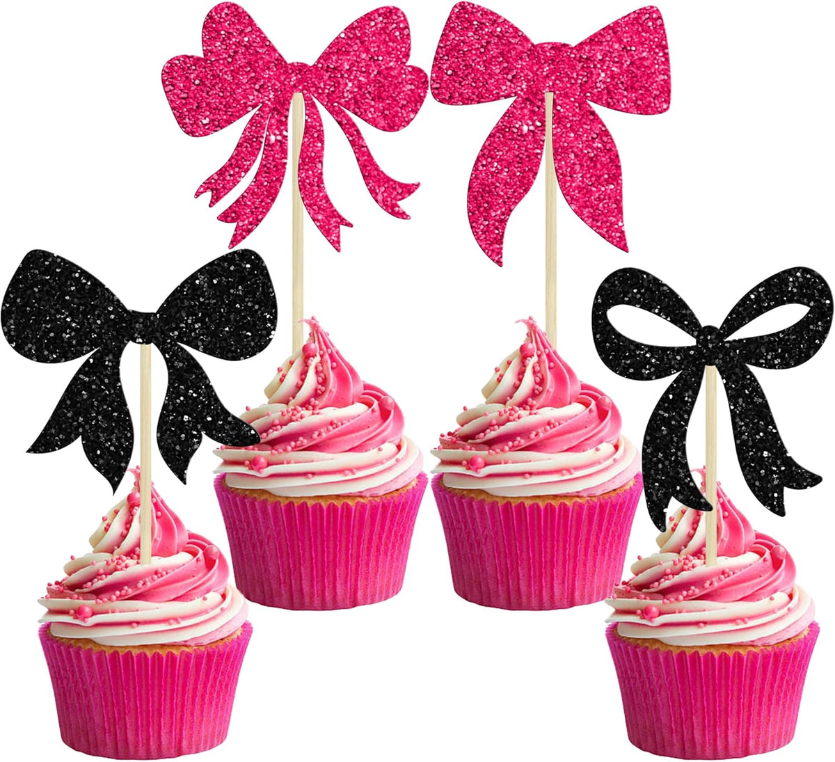 Gyufise 36Pcs Bow Cupcake Toppers Glitter Bowknot Cupcake Picks Bow Tie Birthday Decorations Bow