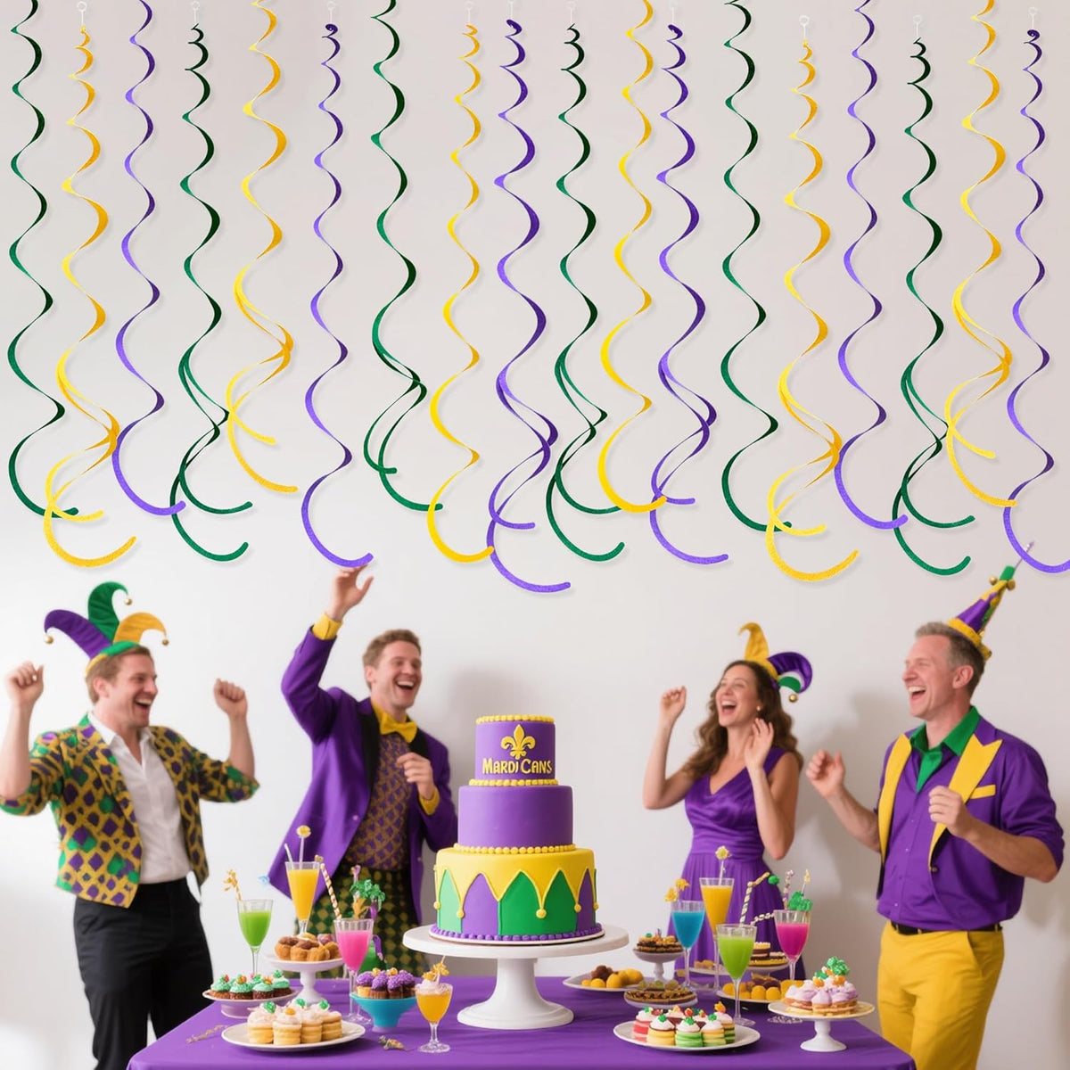 36 Pcs Green Yellow Purple Hanging Swirl Decorations Felt Swirl Streamer Spiral Ceiling Garland