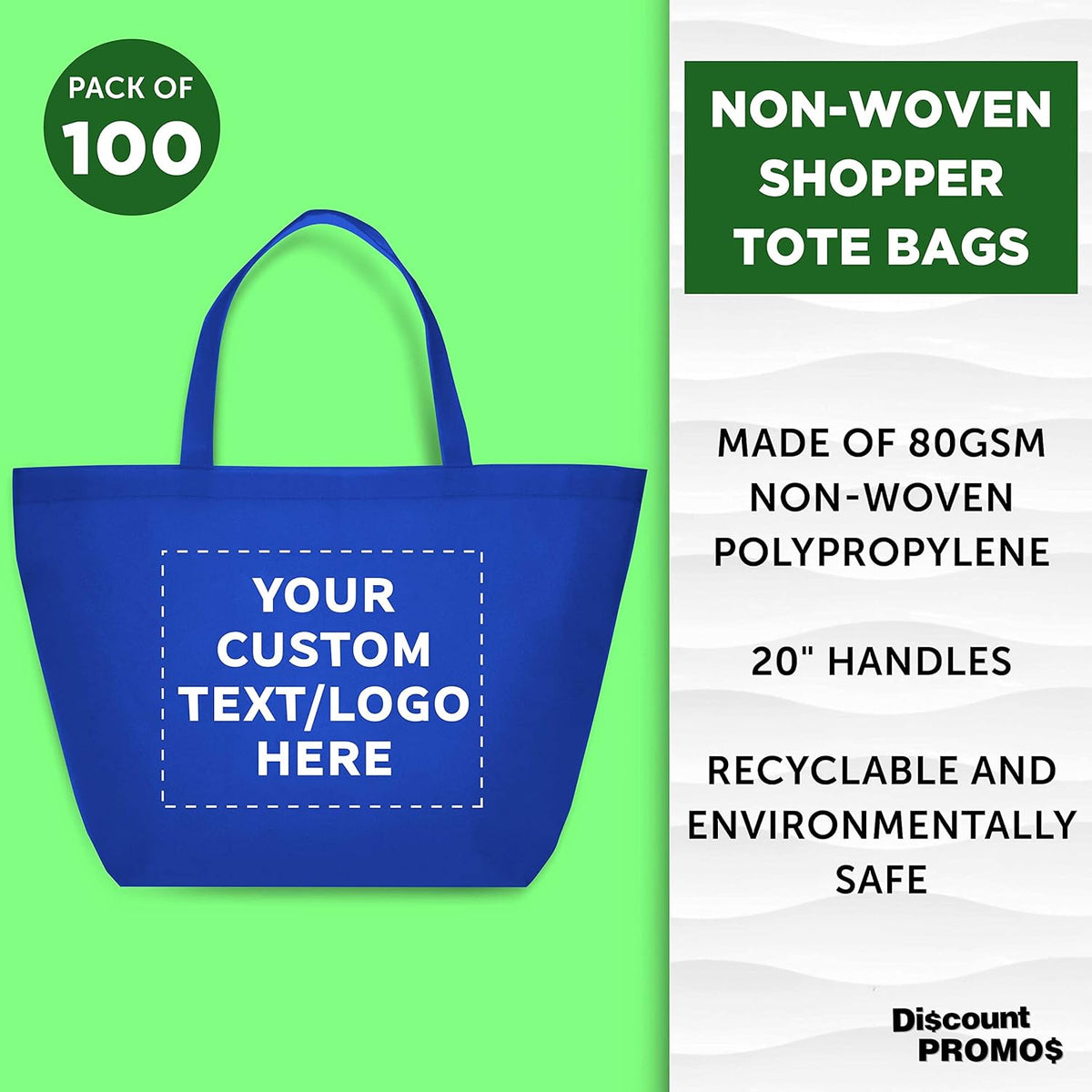 DISCOUNT PROMOS Custom Southern Style Grocery Tote Bags Set of 100 - Personalized Bulk Pack