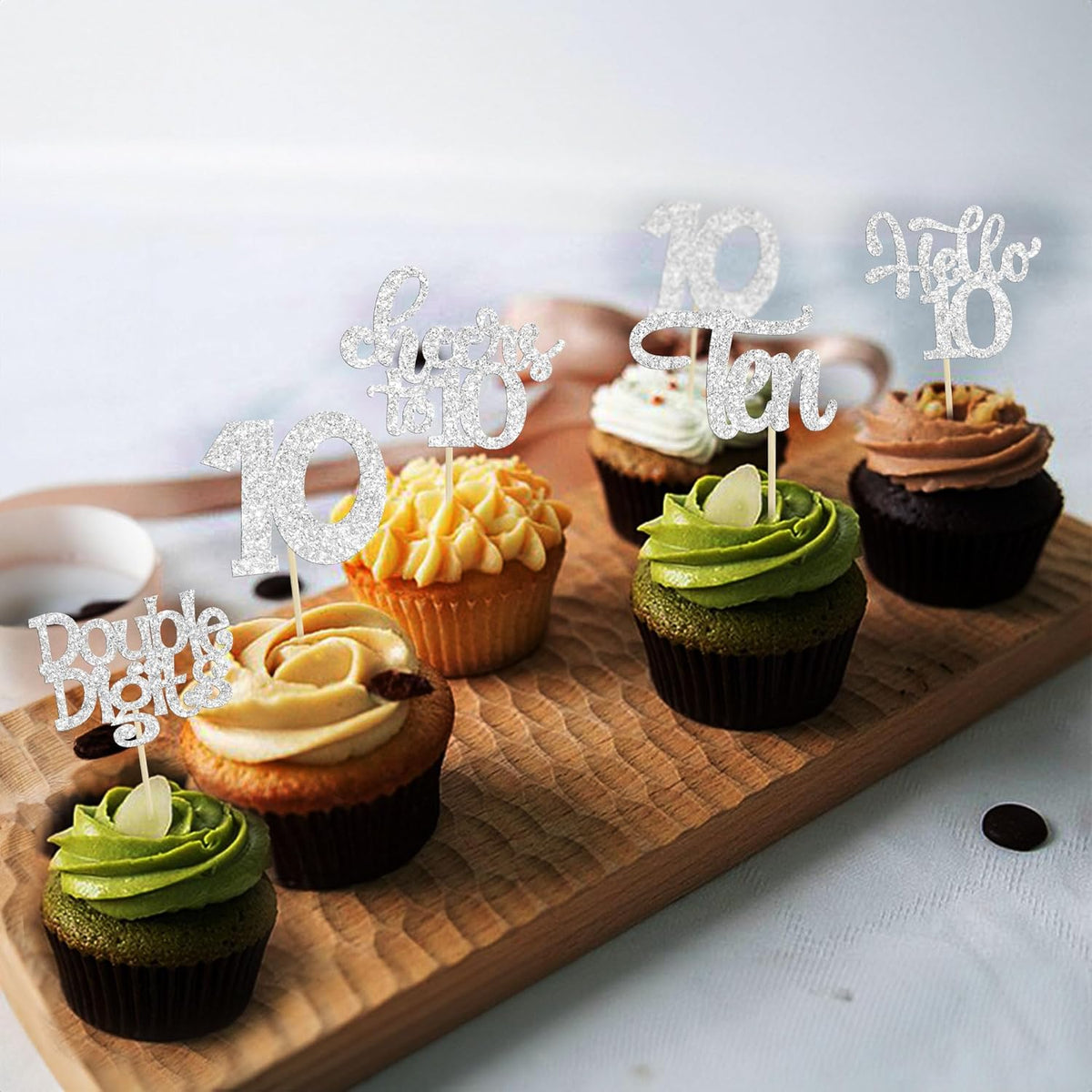 30Pcs 10th Birthday Cupcake Toppers Ten Double Hello 10 Cupcake Picks Cheers to 10 Years Old Cake
