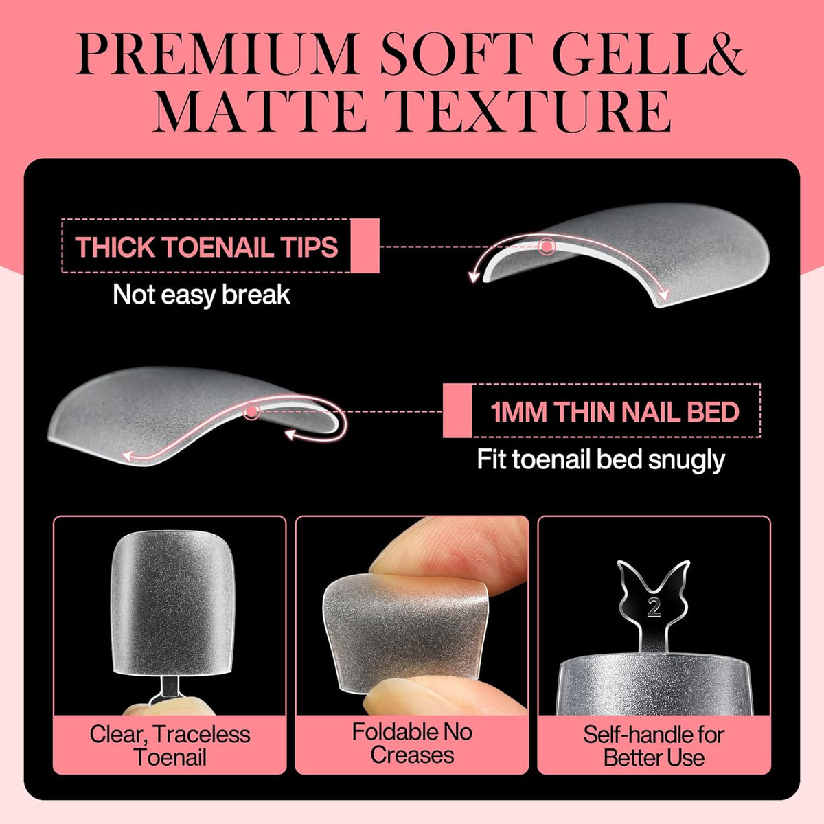 Square Toe Nail Press Ons French Style Toe Tips 240pcs Clear False Fake Toenails for Faster Toe