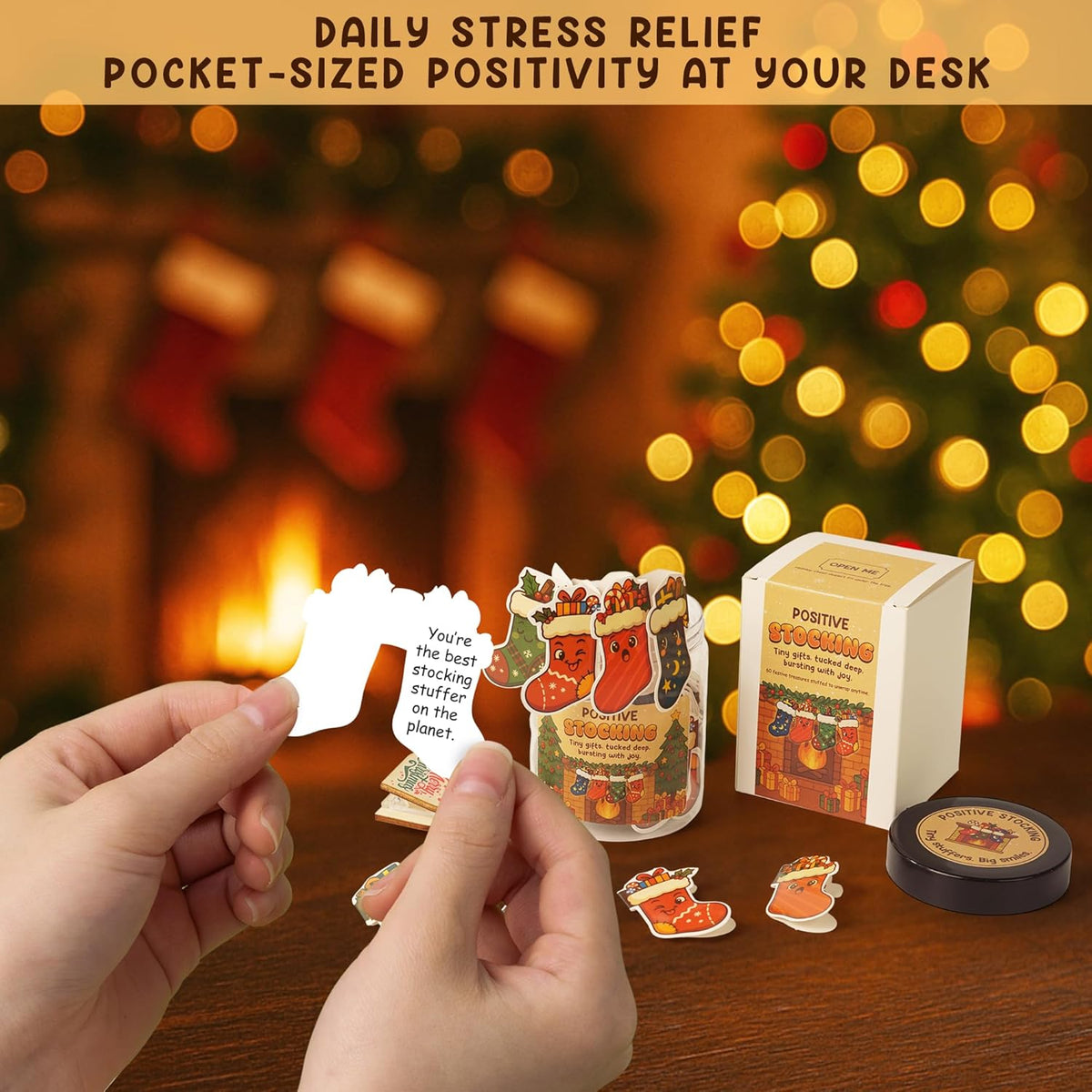 Positive Stocking Jar – 60 Funny Emotional Support Jar- Christmas Gifts for Teens, Women, Men