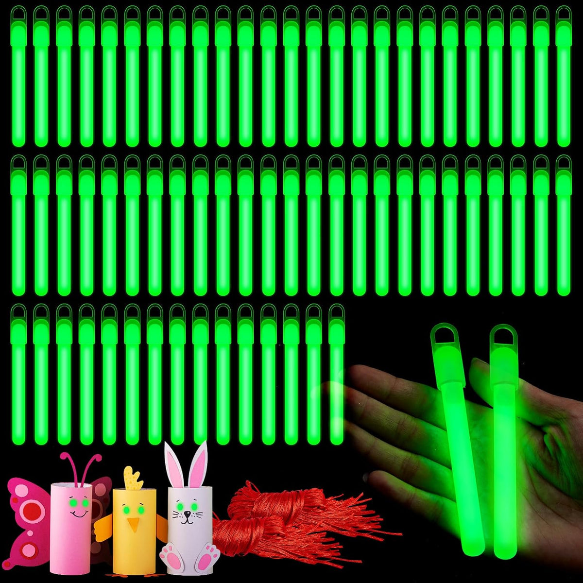Lewtemi 4" or 6" 100 Pack Bright Glow Sticks Bulk, Glow in The Dark Party Supplies Birthday and