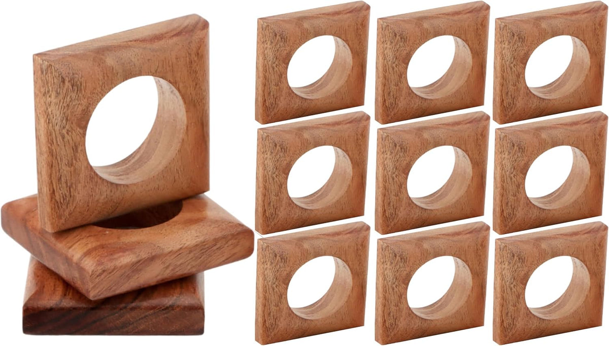 Wooden Napkin Rings Set of 12 Fall Decor for Home Square Acacia Wood Napkin Holders for Dining