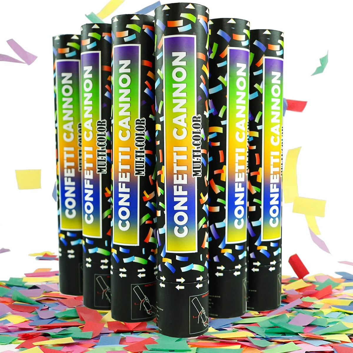 Biodegradable Confetti Cannon 6 Pack Multicolor Party Popper Shooters,12 Inch Large Confetti Cannon