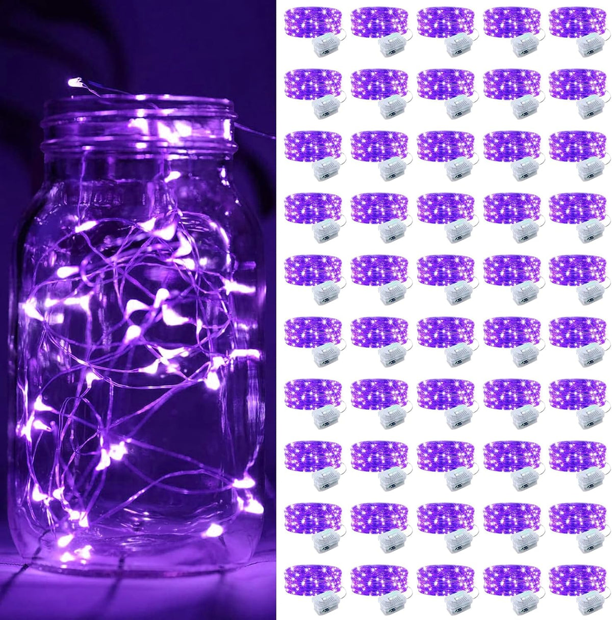ZGWJ 50 Pack Fairy Lights Battery Operated, 7ft 20 Mini LED Fairy String Lights Silver Wire 3 Modes
