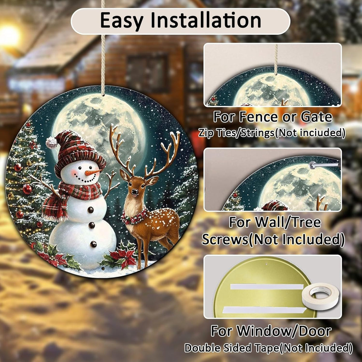 Christmas Snowman Decor Round Metal Tin Sign Christmas Deer Vintage Tin Sign for Home Coffee Wall
