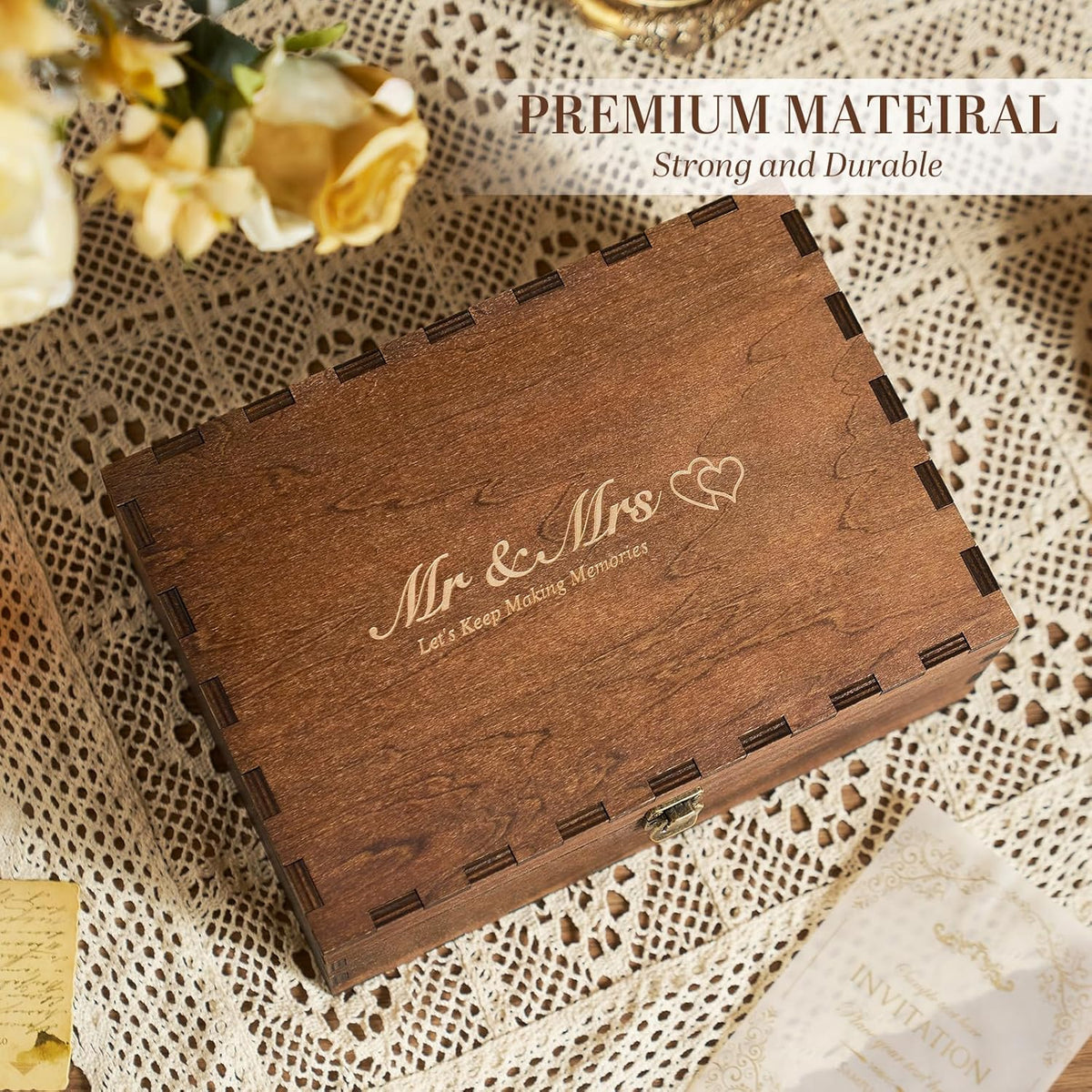 AW BRIDAL Mr and Mrs Wedding Keepsake Box Large for Couples, Wooden Engraved Memory Boxes with