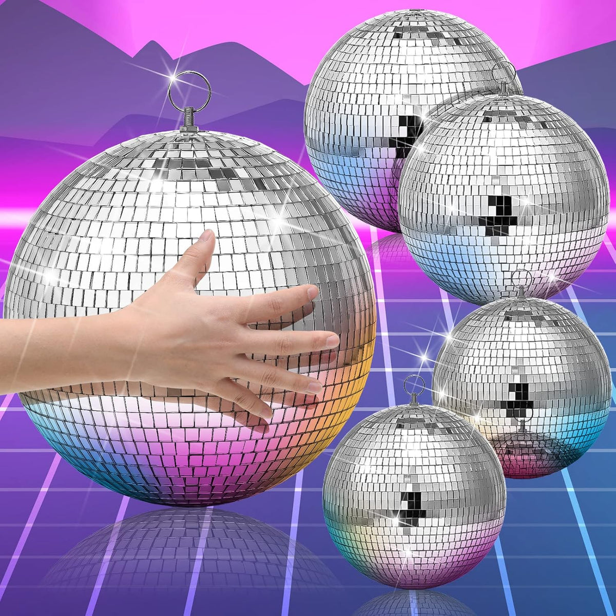 4 Pack Large Disco Balls Party Decoration Silver Hanging Reflective Mirror Ball Ornaments for