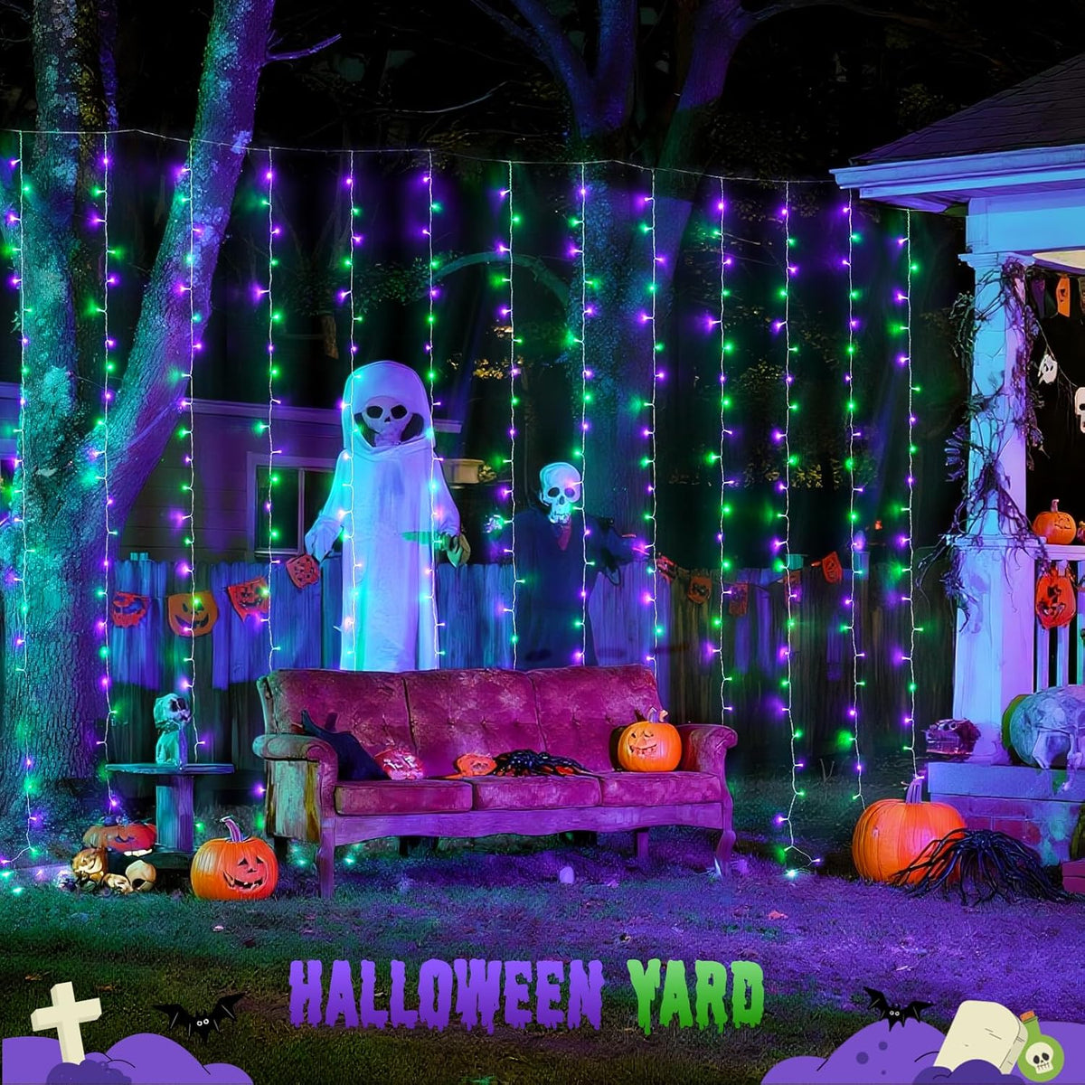 JMEXSUSS 300LED Halloween Curtain Lights with Remote, 9.8x9.8ft Halloween Lights Plug in, Christmas