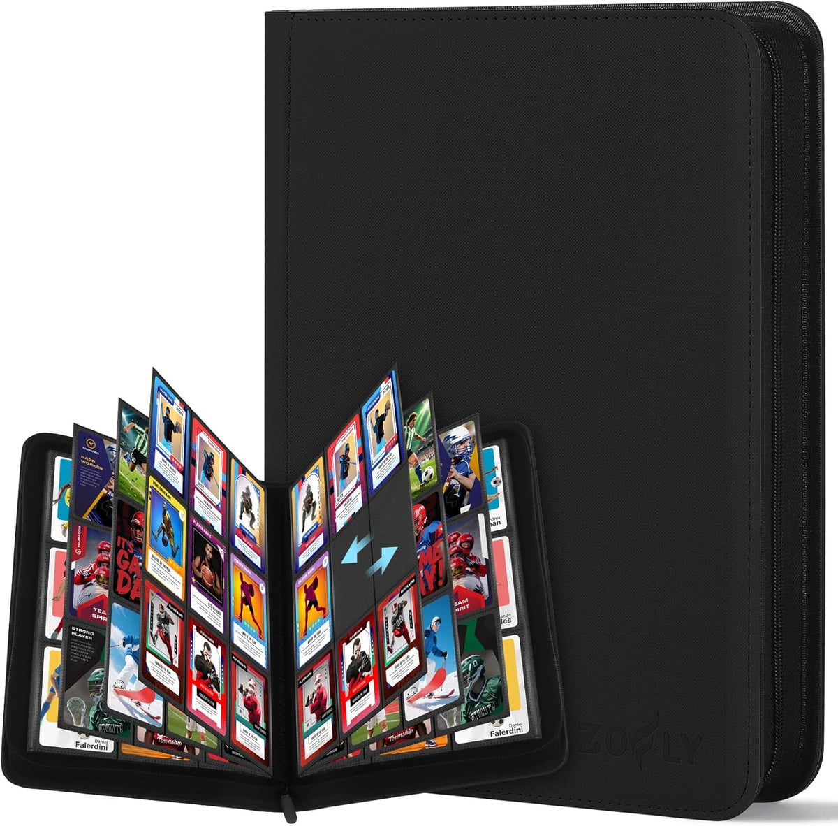 Trading Card Binder 9 Pocket, Zofly Zipper Card Collection Binder Album, Sturdy 540 Side-Loading
