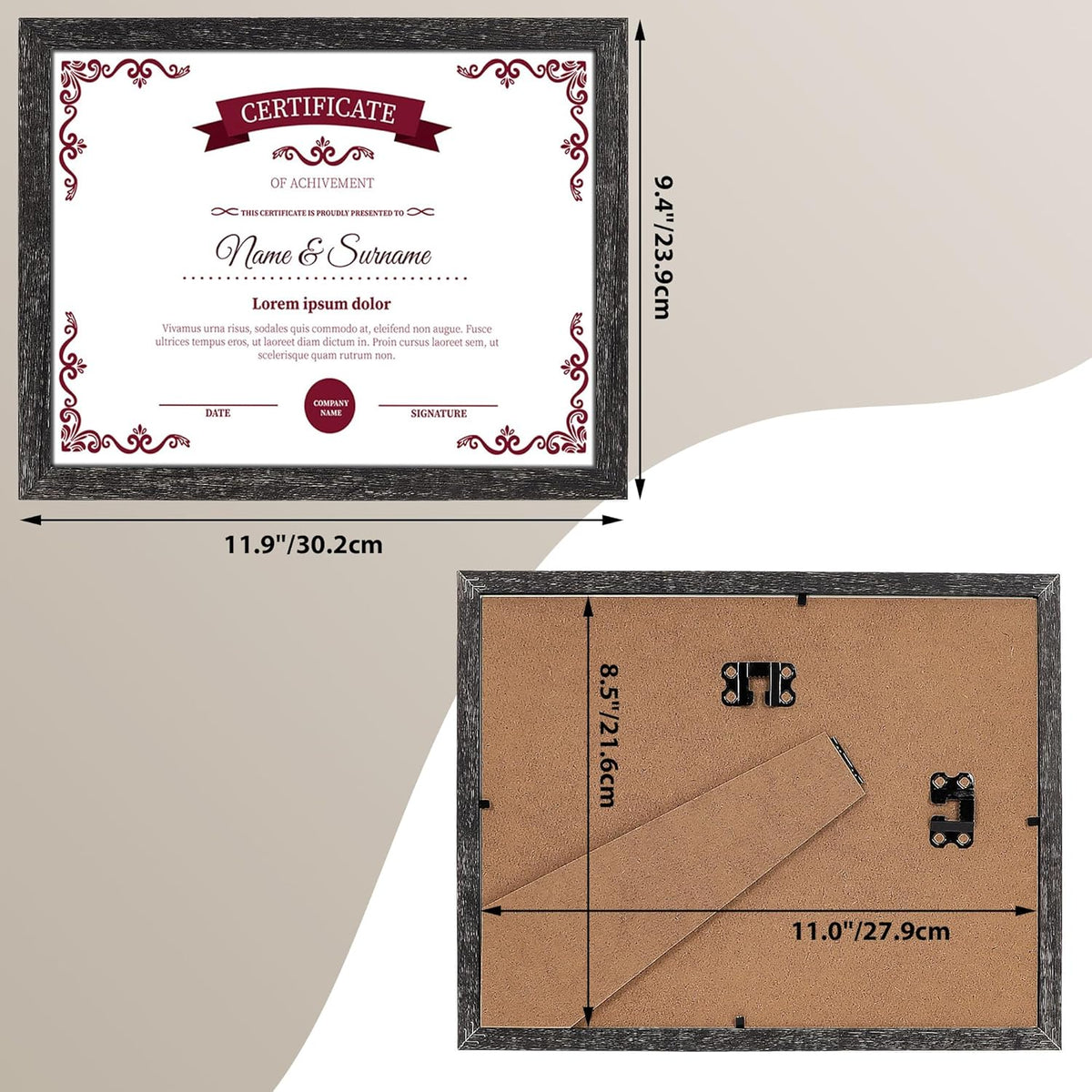 PETAFLOP Bulk 8.5 x 11 Picture Frame Set of 18, Rustic Black Document Certificate Frames for Wall