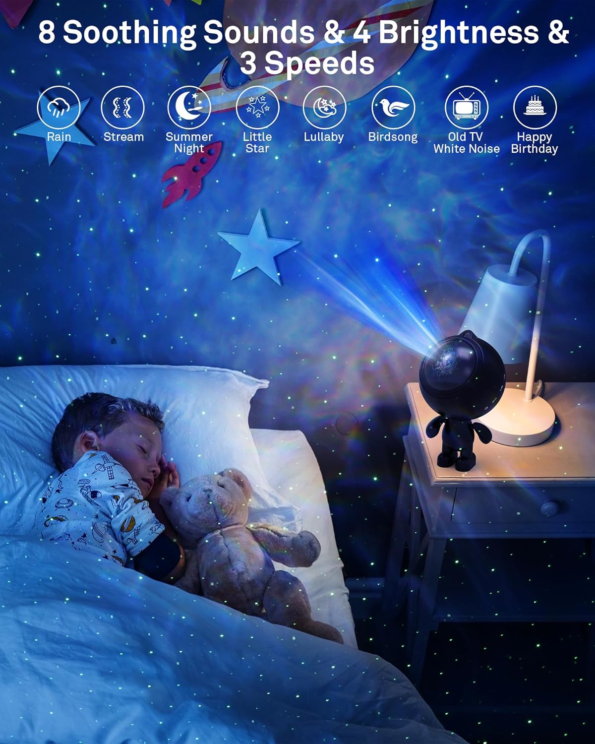 AIRIVO Star Projector,Astronaut Galaxy Projector Night Light Bluetooth Speaker with Remote,White