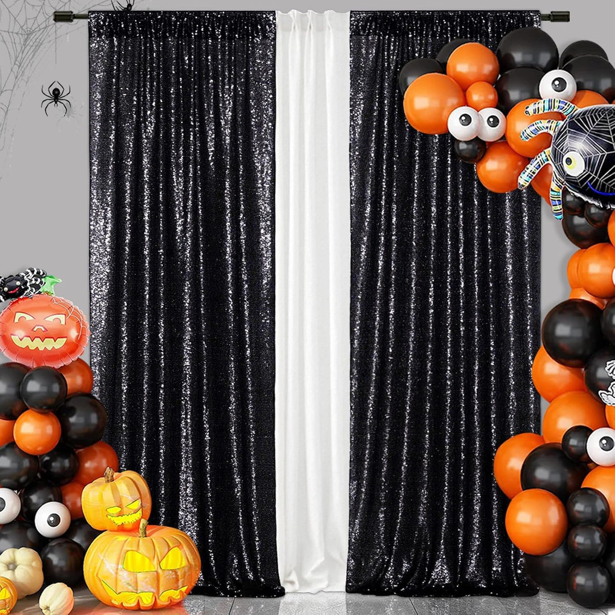 Eternal Beauty Sequin Backdrop Curtains, 2x8 Ft-2 Panels Black Back Drop for Shimmer Photography