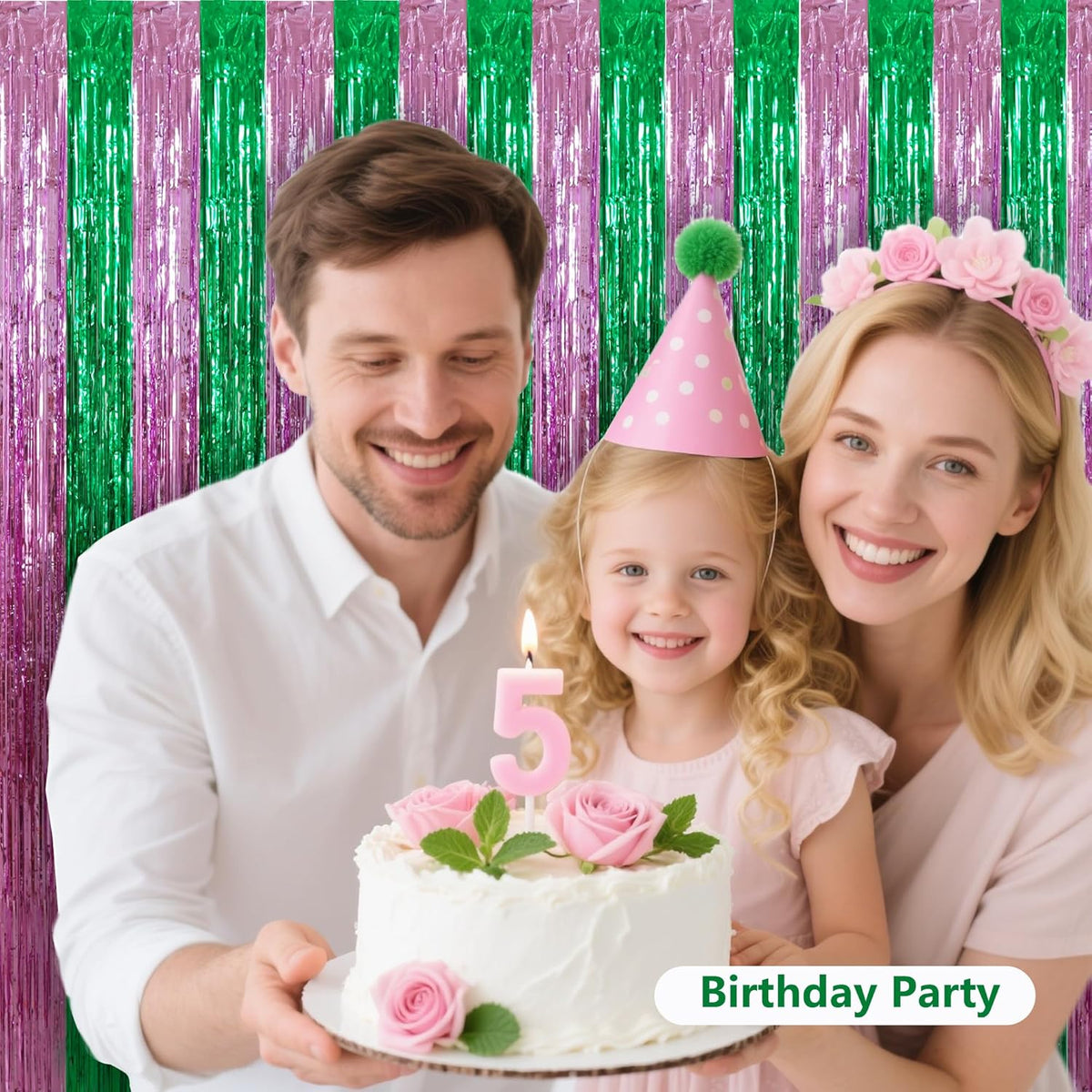 BEISHIDA Pink Green Door Streamers Backdrop Foil Fringe Tinsel Party Streamers Curtains Photo