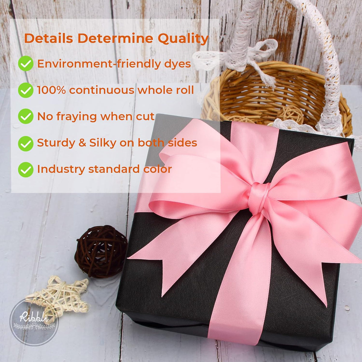 Ribbli Pink Double Faced Satin Ribbon,1-1/2” x Continuous 25 Yards,Use for Bows Bouquet,Gift