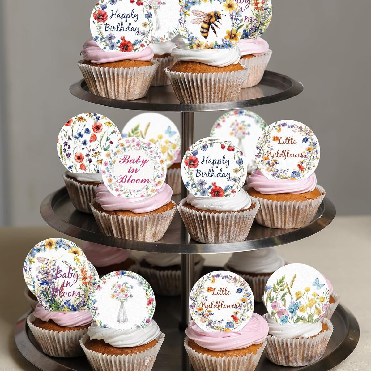 36PCS Edible Wildflower Cupcake Toppers Wafer Paper Baby in Bloom Baby Shower Decorations Flower