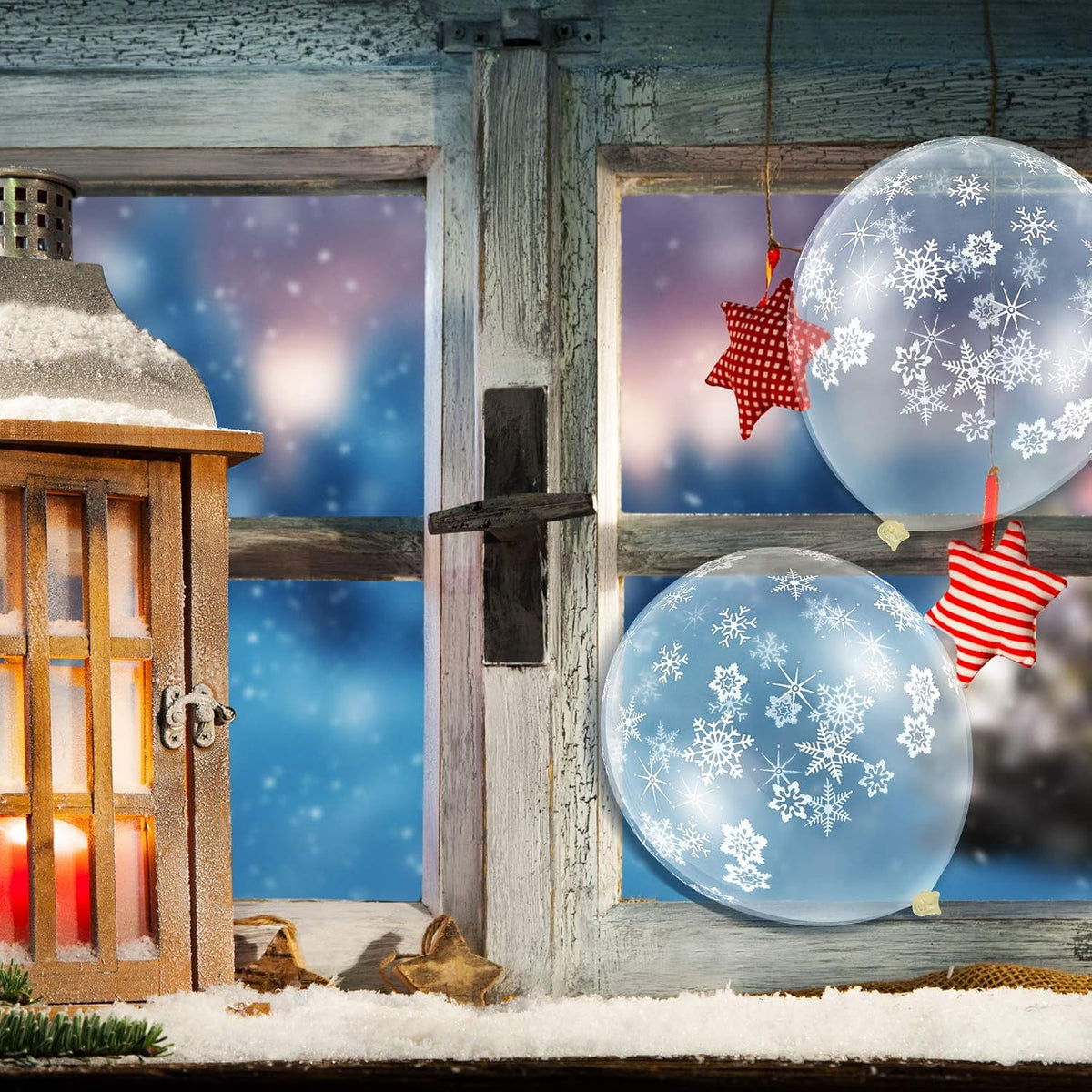 Skylety 40 Pieces Snowflake Balloons Bulk Winter Transparent Snowflake Latex Balloons for Christmas