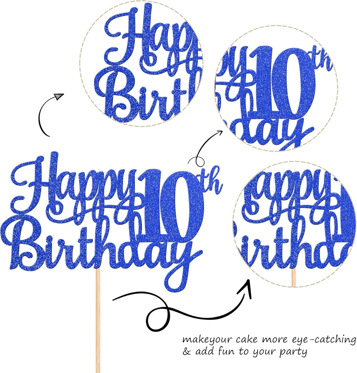 1 PCS Happy 10th Birthday Cake Topper Glitter Cheers to 10 Years Birthday Cake Pick 10 Fabulous