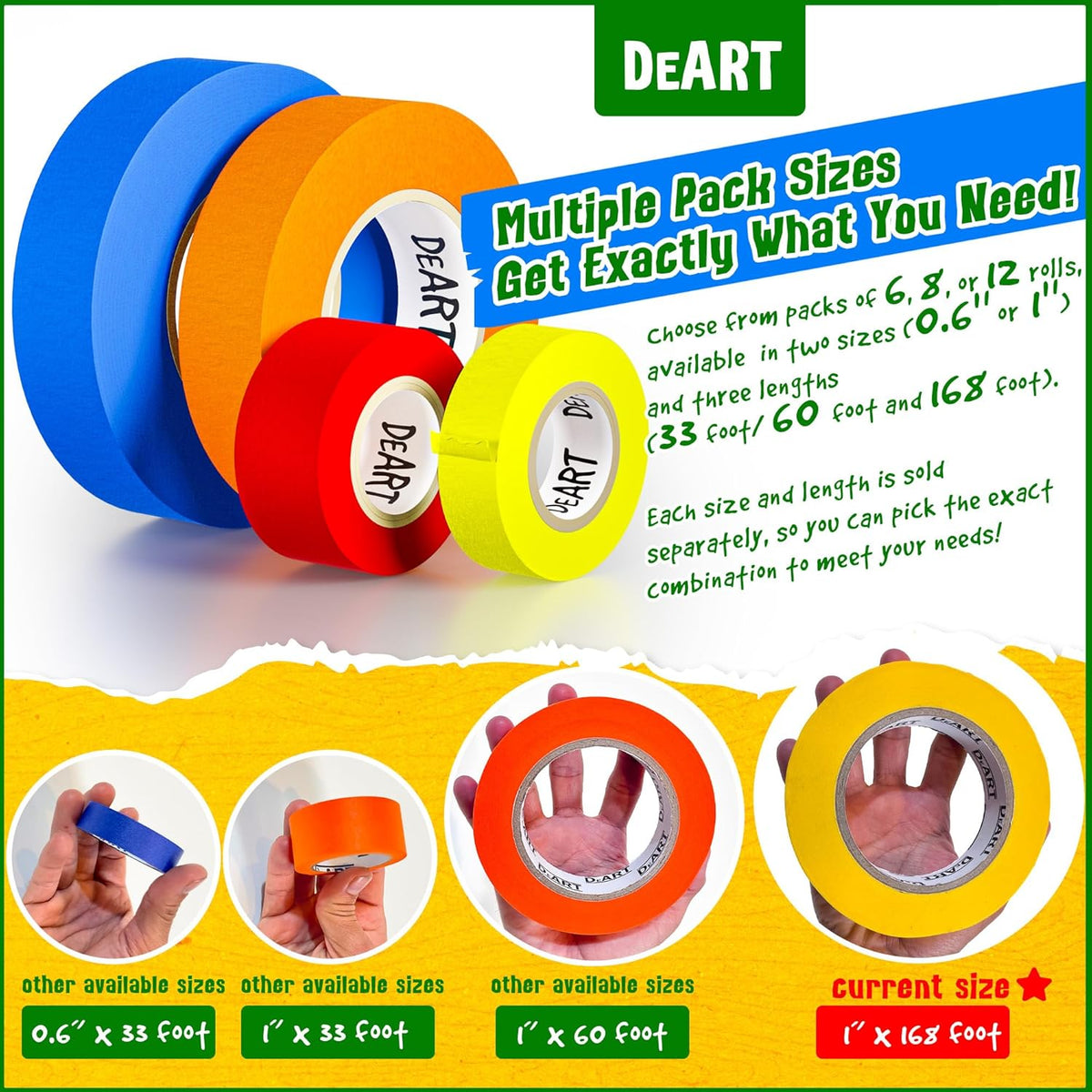DEART Colored Masking Painters Labeling Tape Masking Tape 1 inch Color Painter Tapes for Arts &