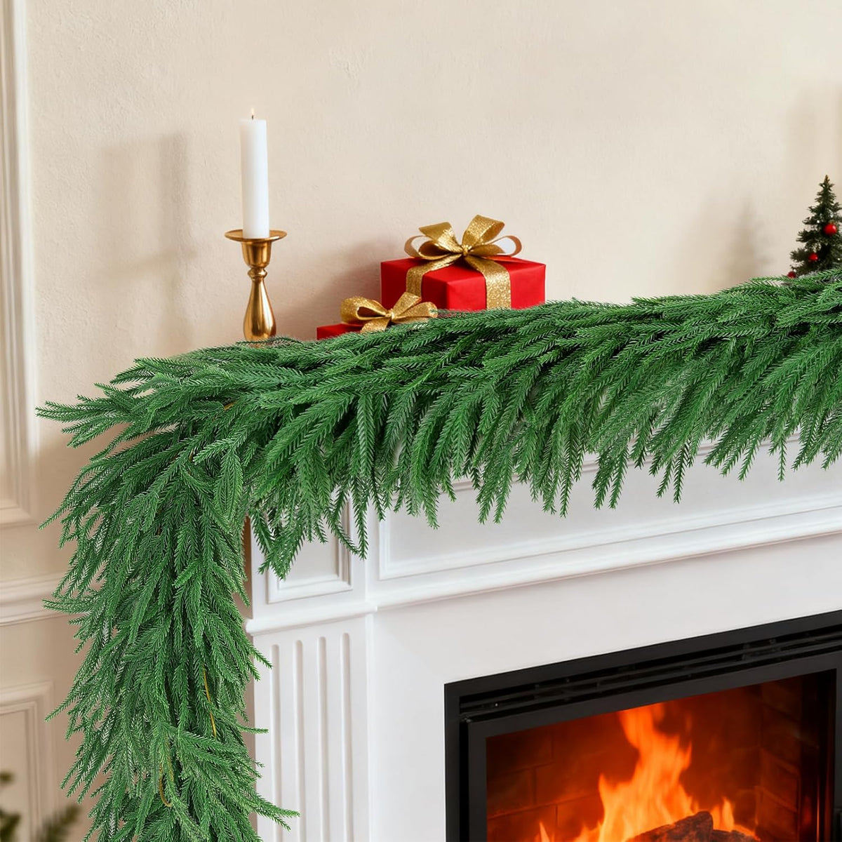 12 FT (2 * 6FT) Norfolk Pine Garland Artificial, Realistic Christmas Greenery for Mantle Table