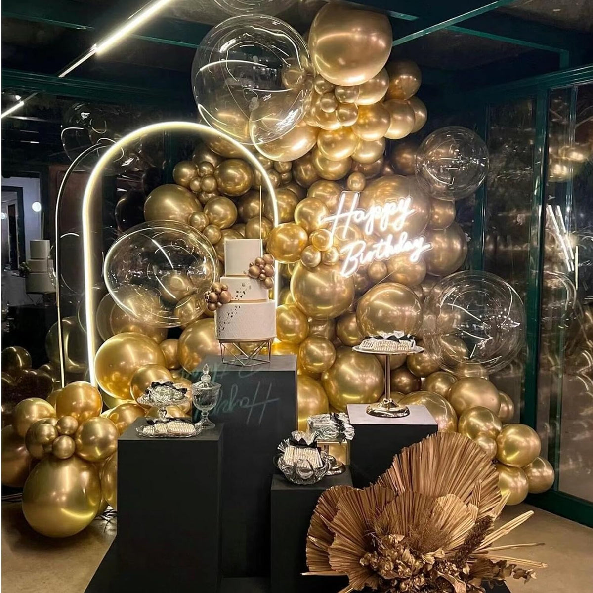 412pcs Metallic Gold Balloon Garland Arch Kit 18 12 10 5 Inch Different Sizes Latex Chrome Balloons