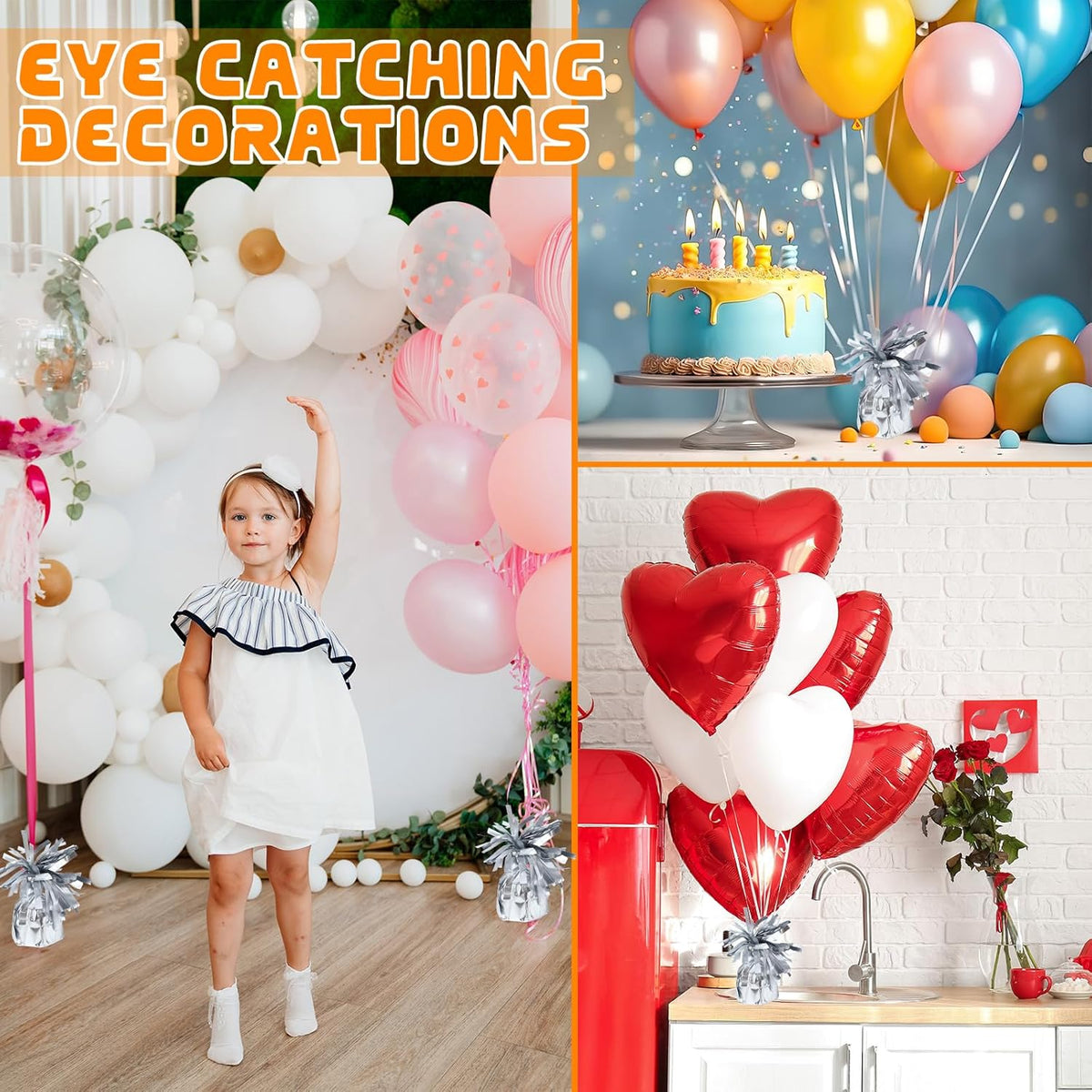 8 Pcs Silver Metallic Balloon Weights Holder Anchors Balloon Holder Weights for Helium Balloons