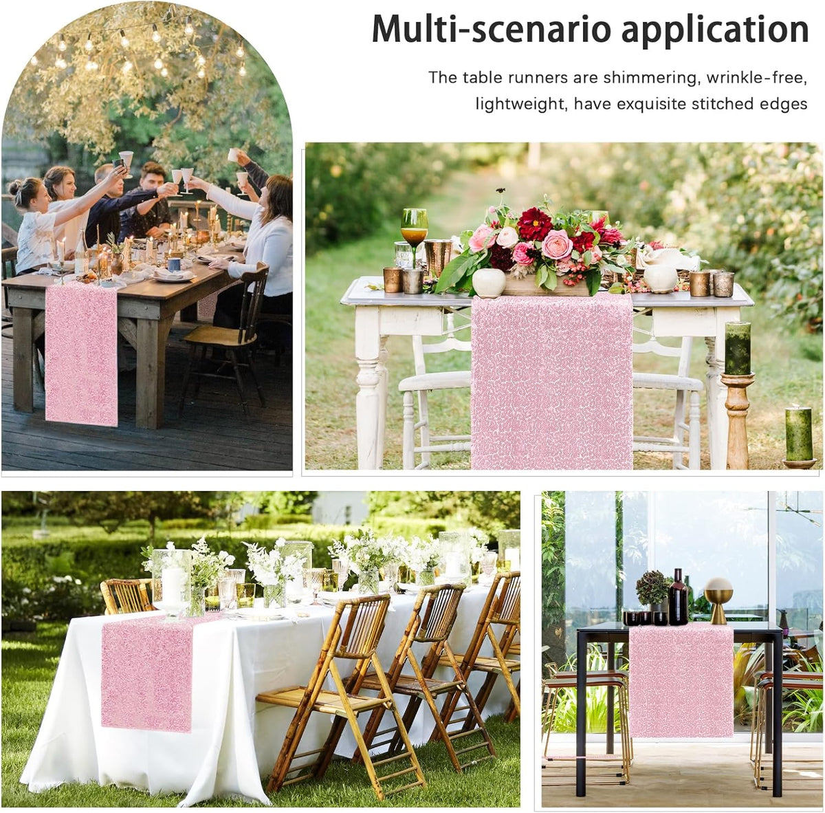 10 Packs 12 x 72 inches Sequin Table Runner, Pink Glitter Table Runner for Birthday Party Supplies