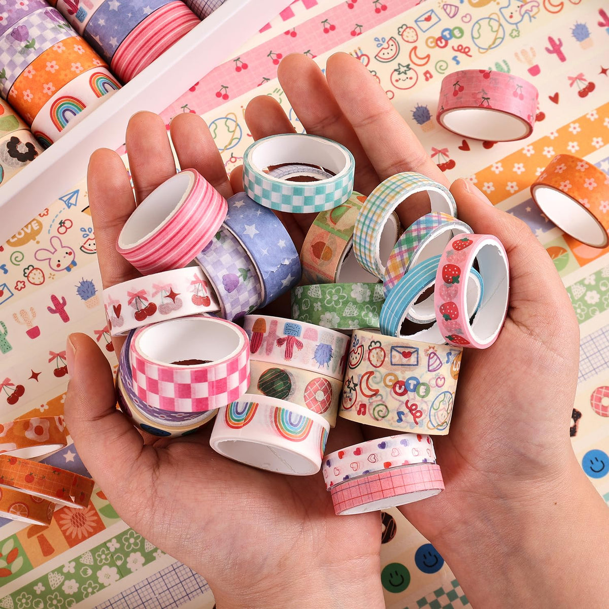 32 Rolls Colorful Cute Floral Writable Washi Tape Set, Decorative Tapes for Scrapbooking and