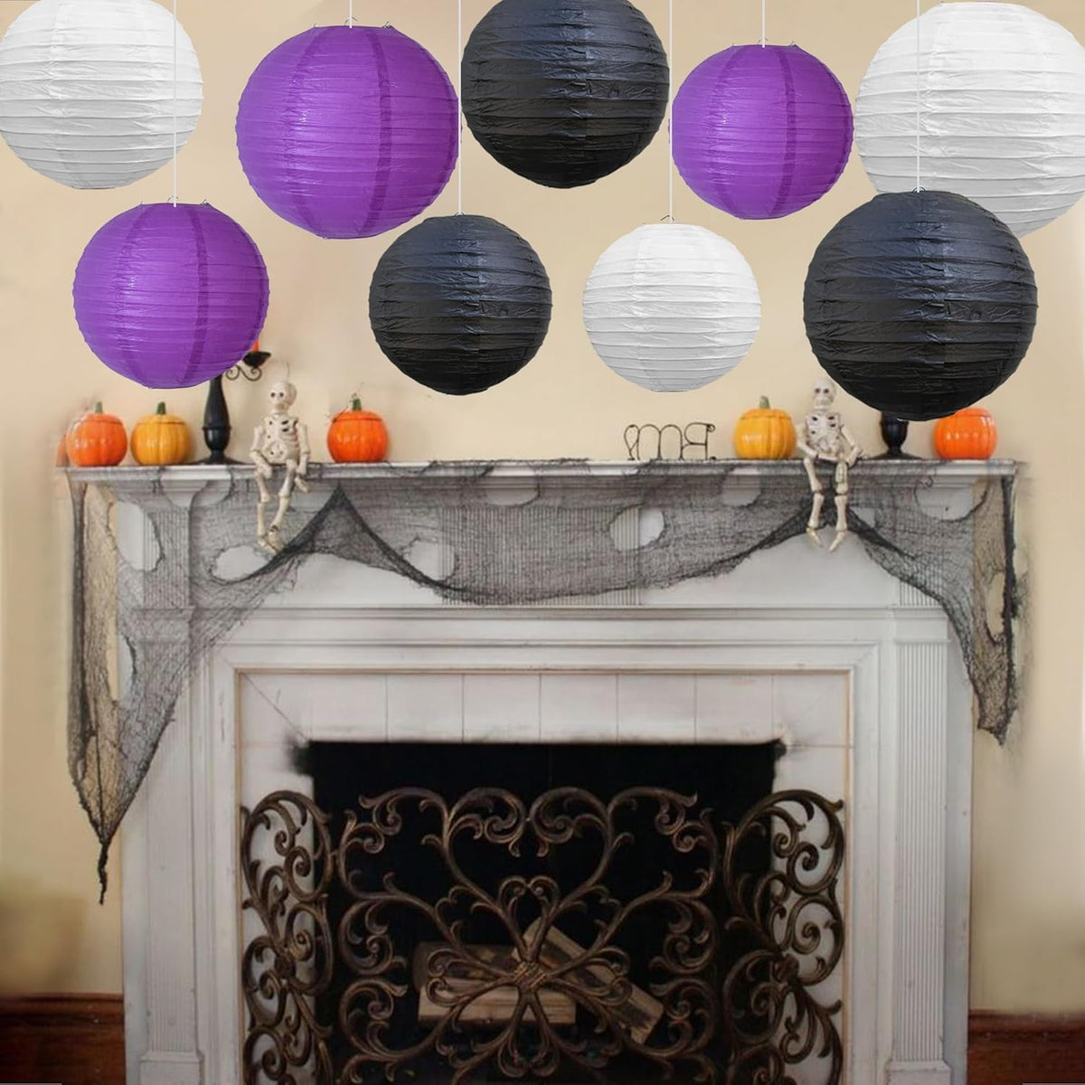 BEISHIDA 12Pcs Purple Black White Paper Lanterns Decorative Chinese/Japanese Hanging Round Paper