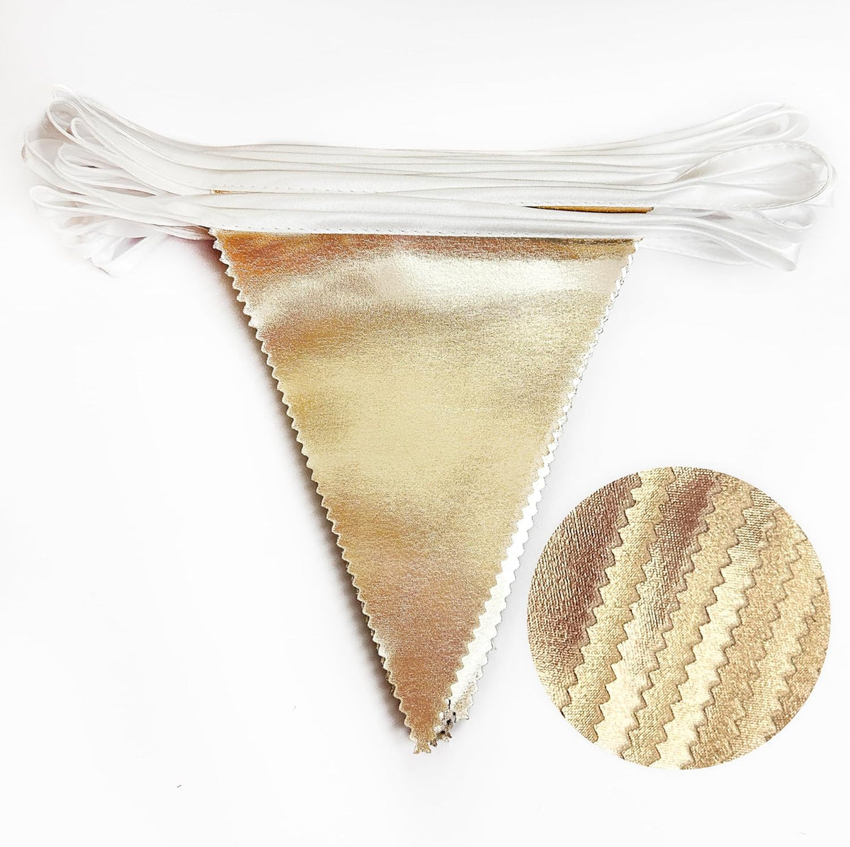 Champagne Gold Party Decoration Metallic Fabric Triangle Pennant Banner Flag Bunting Garland for