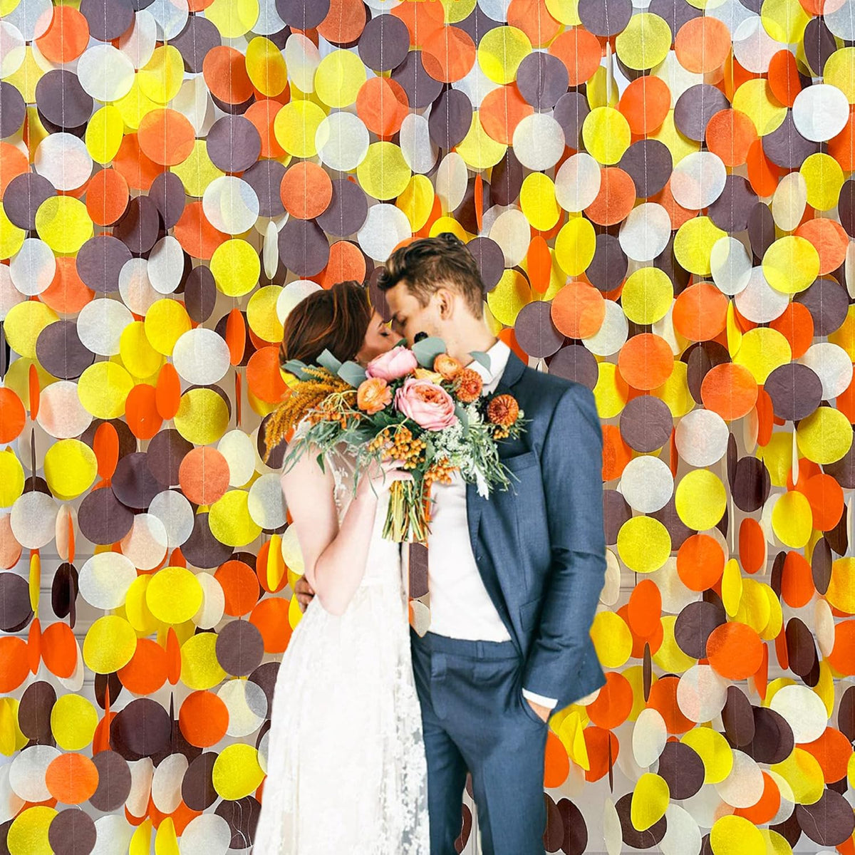 205Ft Fall Party Decorations Big Circle Dots Backdrop Garland Orange Brown Yellow Beige Tissue