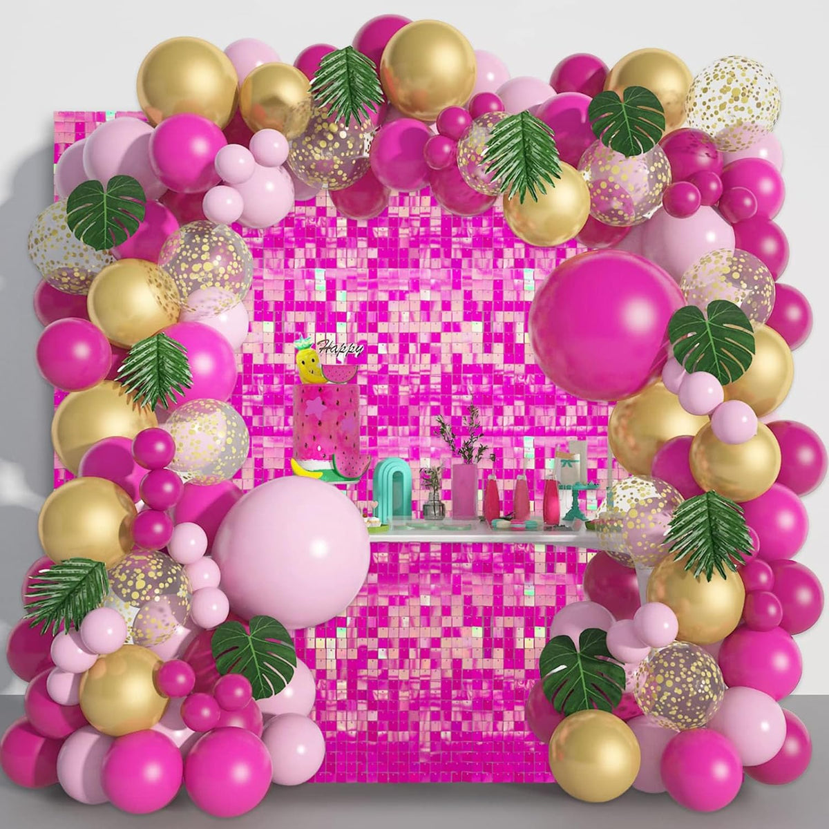 24PCS Colorful Pink Shimmer Wall Backdrop, Square Sequin Photo Backdrops Panel, Glitter Wall