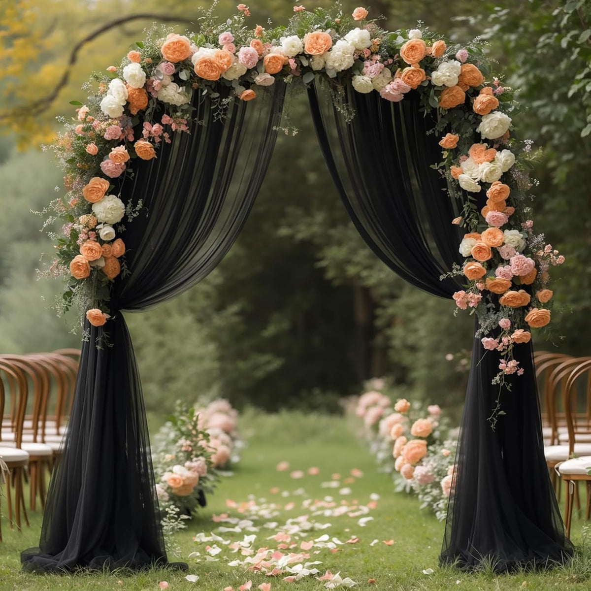 PARTISKY Wedding Arch Draping Fabric 19FT Black Drapery Sheer Curtains for Backdrop Wedding Arch