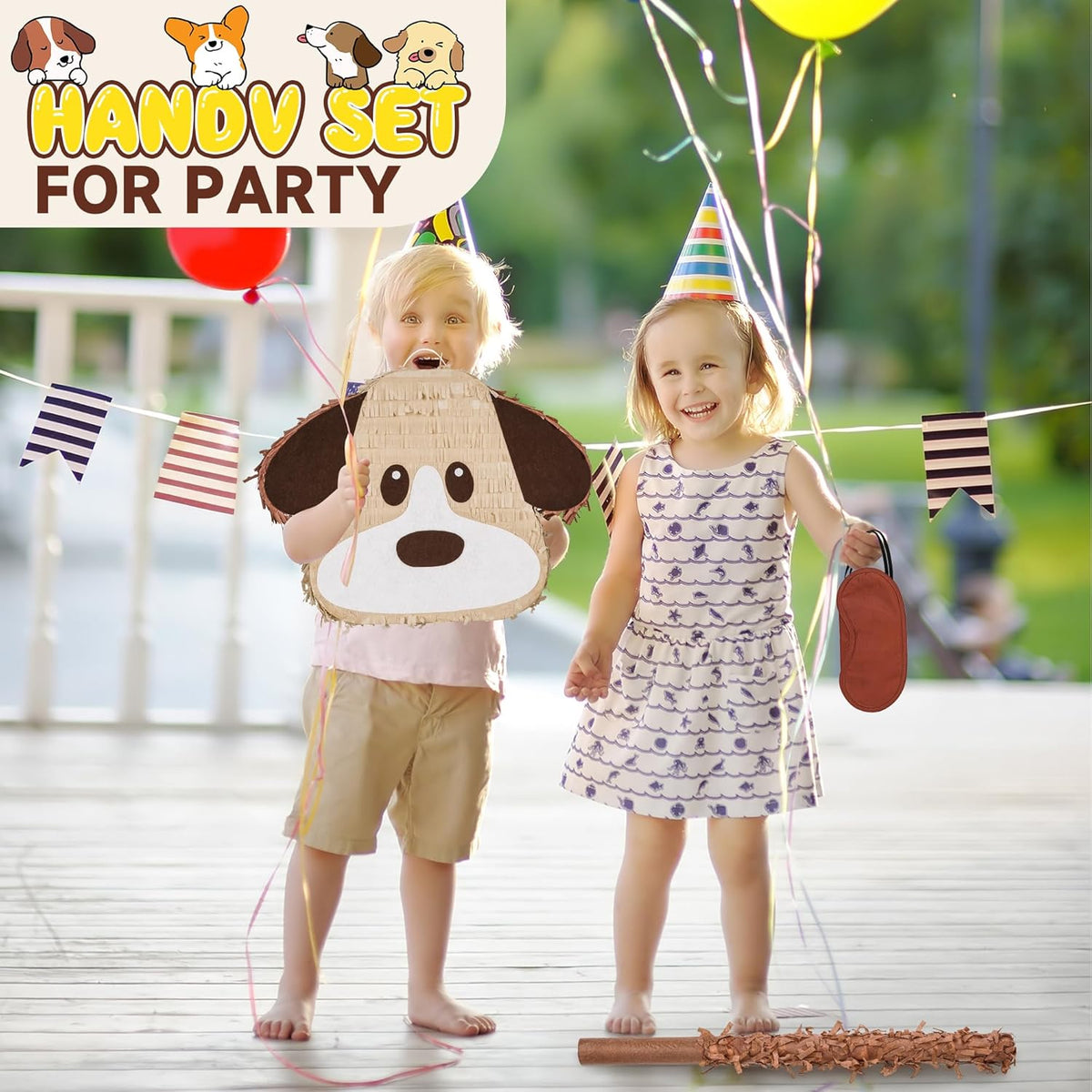 Dog Pinatas Bundle with a Blindfold and a Bat(16.5 x 12.6 x 4 Inches), Perfect for kid's Birthday
