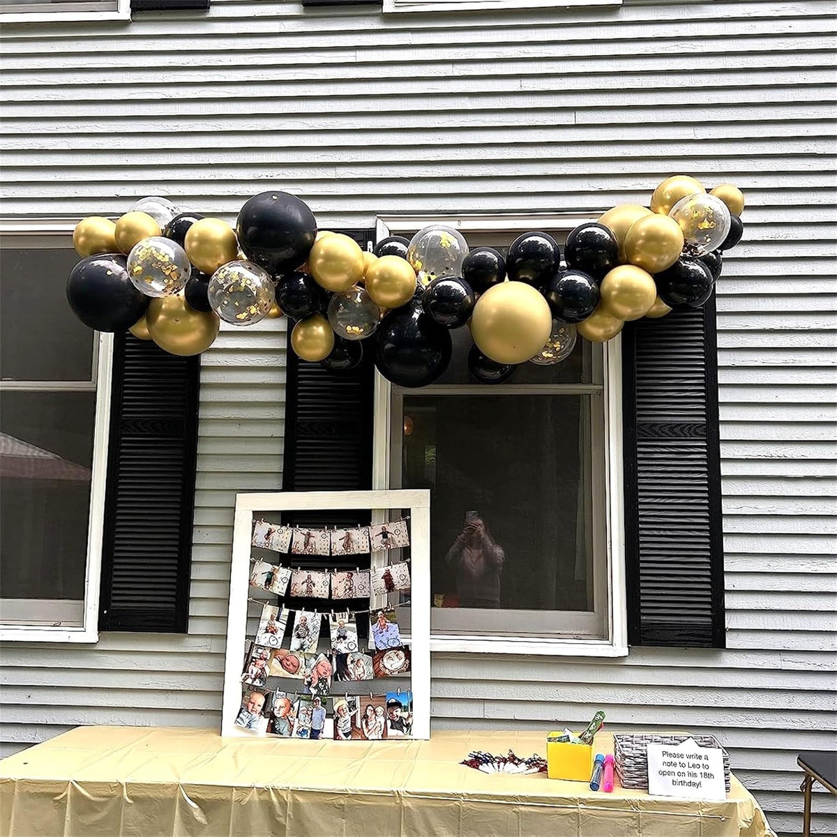 Black and Gold Confetti Balloons, 12 Inch Black Metallic Gold Confetti Latex Balloons, Black Golden