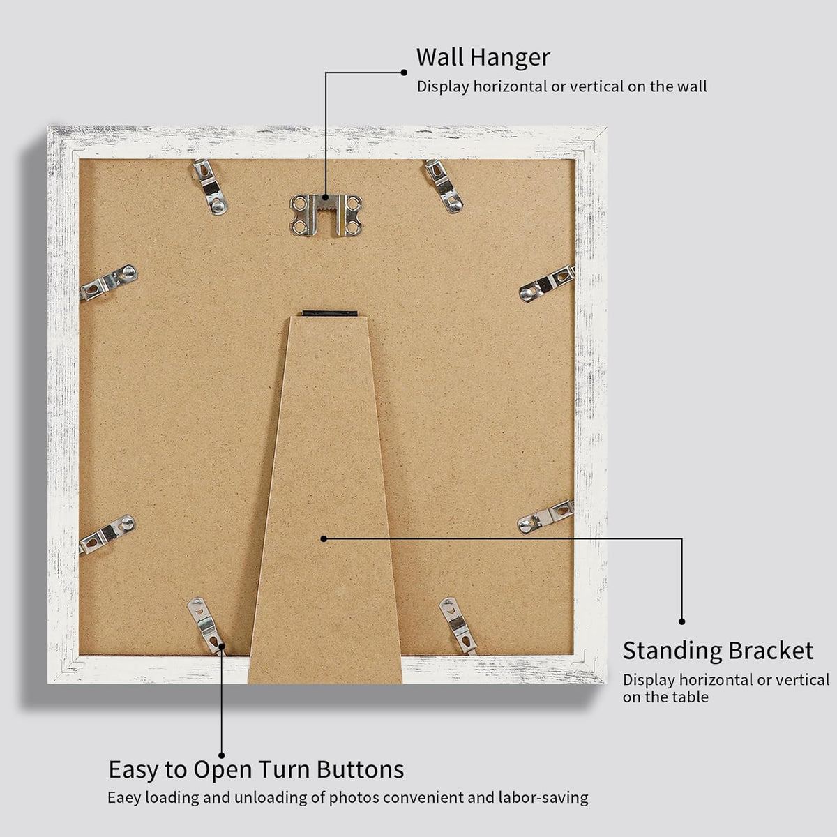 12x12 Picture Frame Set of 4 with Tempered Glass, Display 10x10 Picture with Mat or 12 x 12 Without