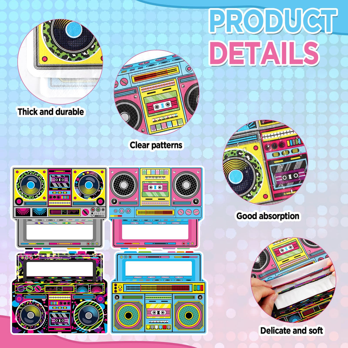 50 Pcs Radio Boombox Napkins Back to 80s 90s Party Decorations Retro Boombox Shaped Disposable