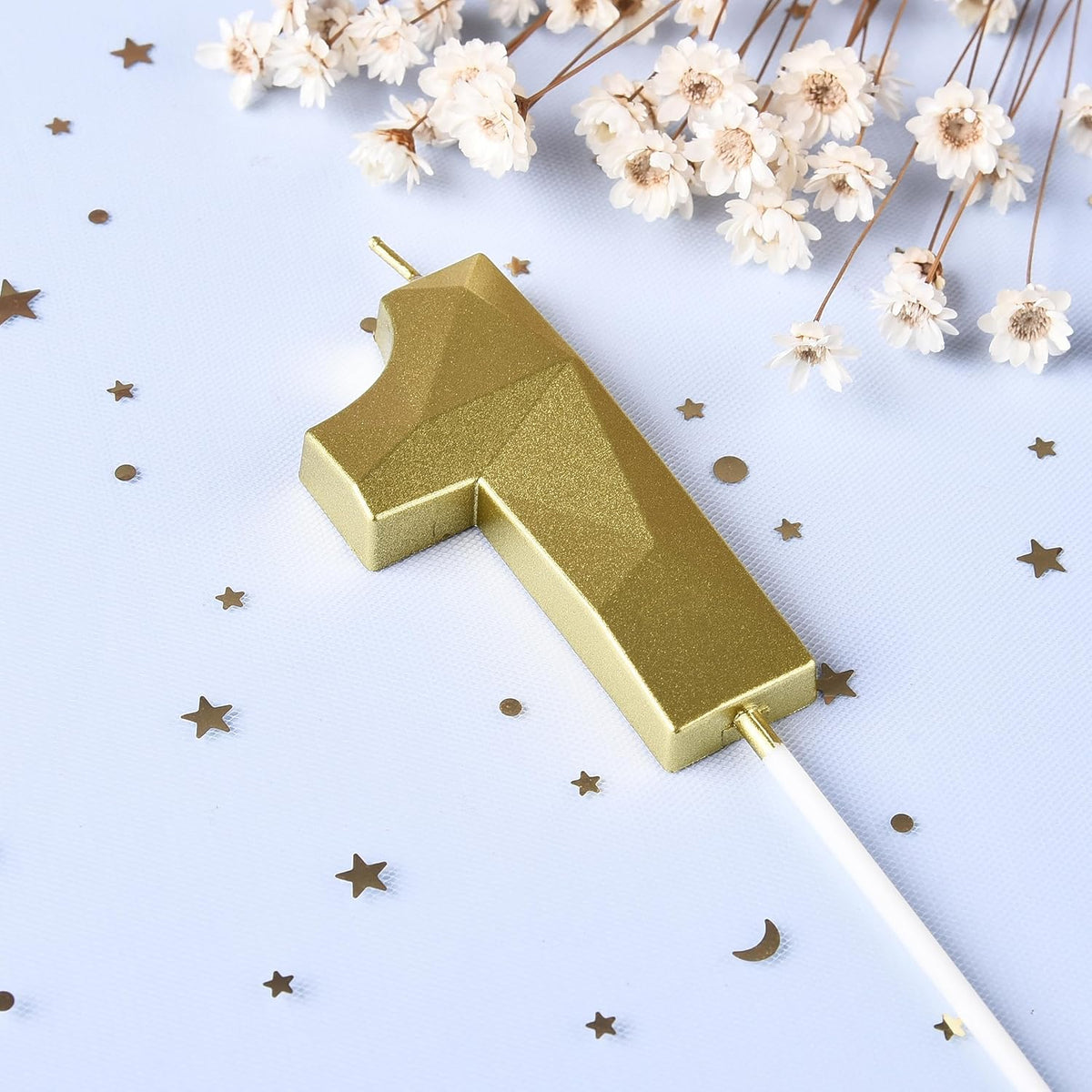 PHD CAKE 2.76 Inch Crystal Gold 1 Number Birthday Candles, Gold Number Candles, Cake Number