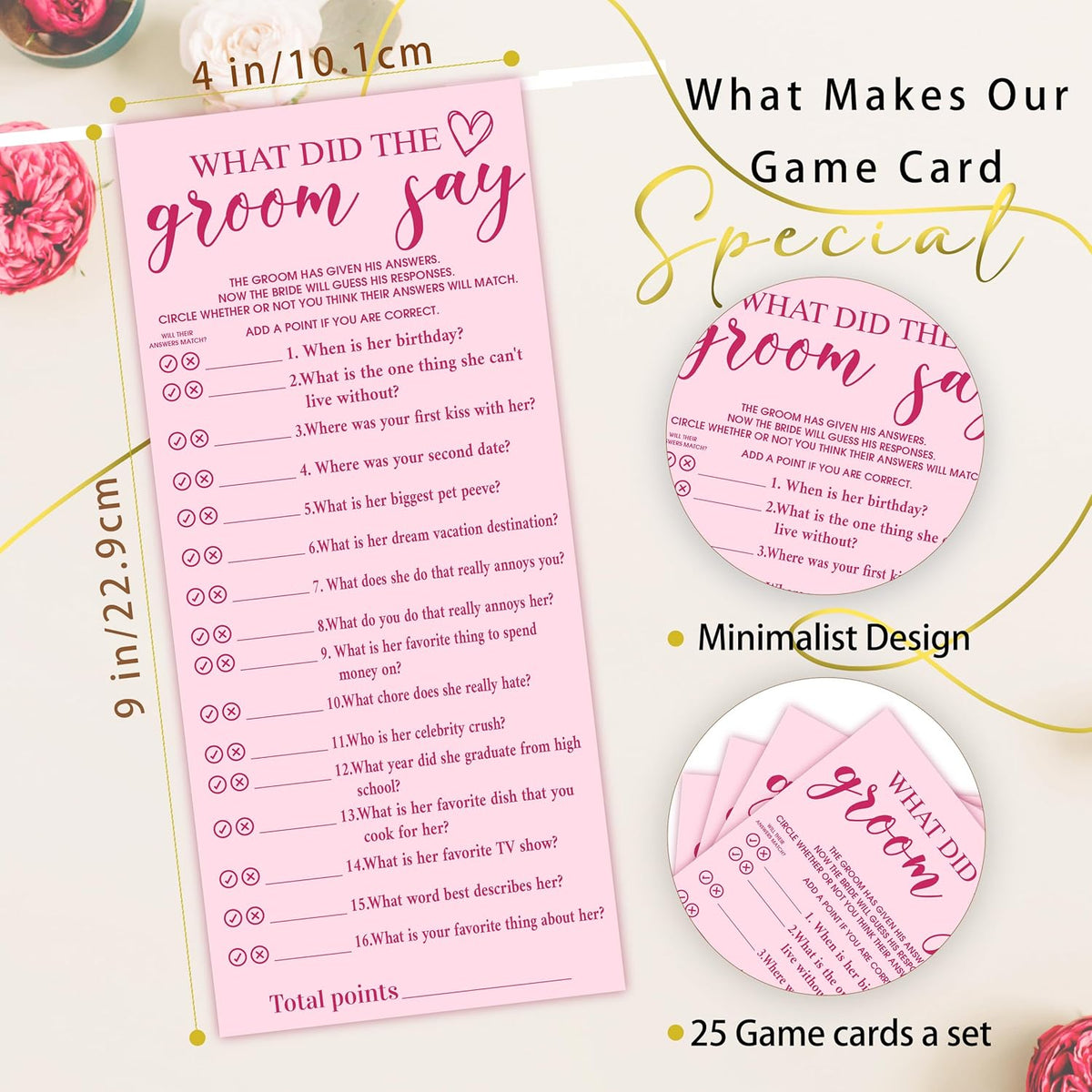 Pink Wedding Shower Games Cards, What Did The Groom Say, 4x9 Inch Bridal Shower Games for 25