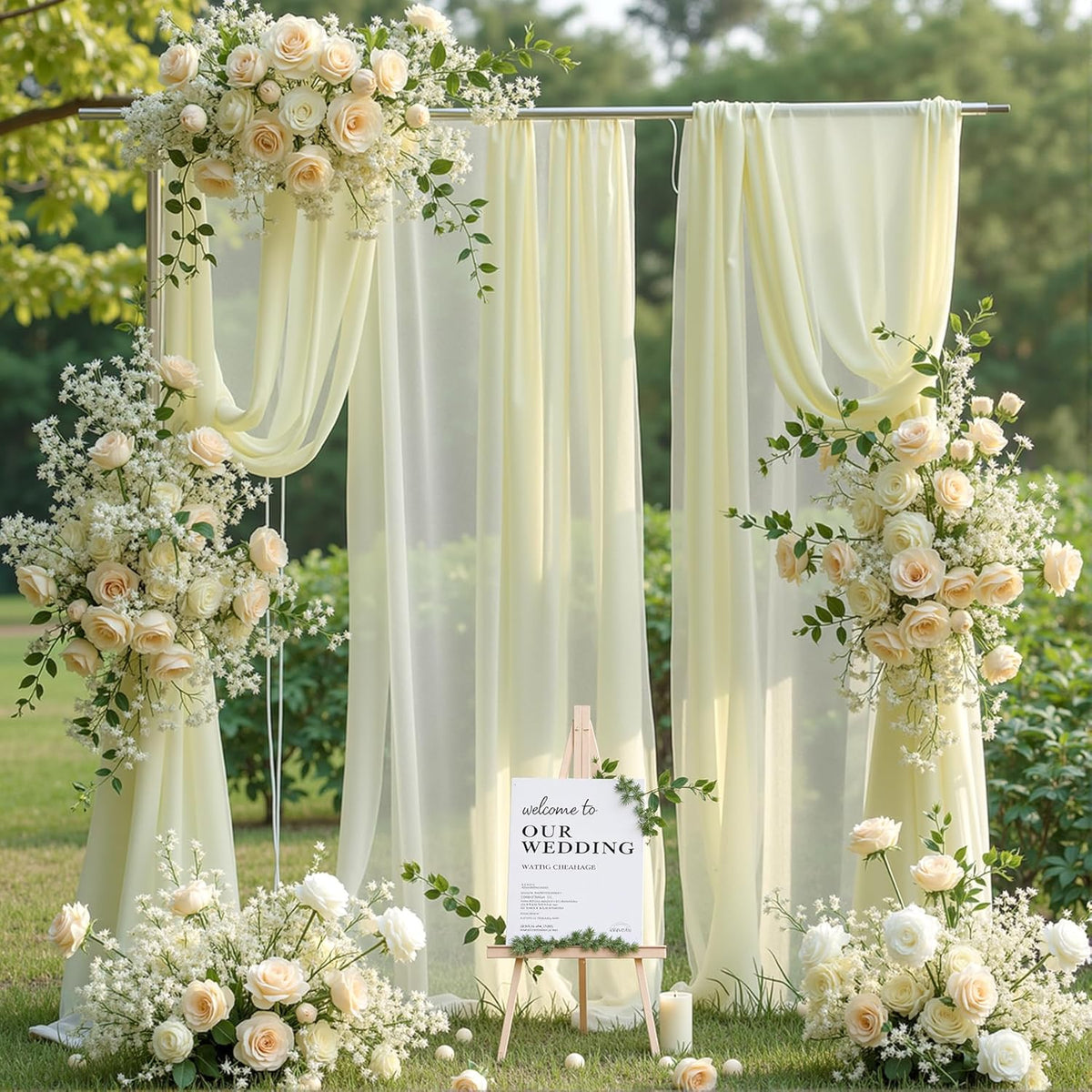 Wedding Arch Draping Fabric, 2 Panels 6 Yards Ivory Sheer Backdrop Curtain Chiffon Fabric Drapery