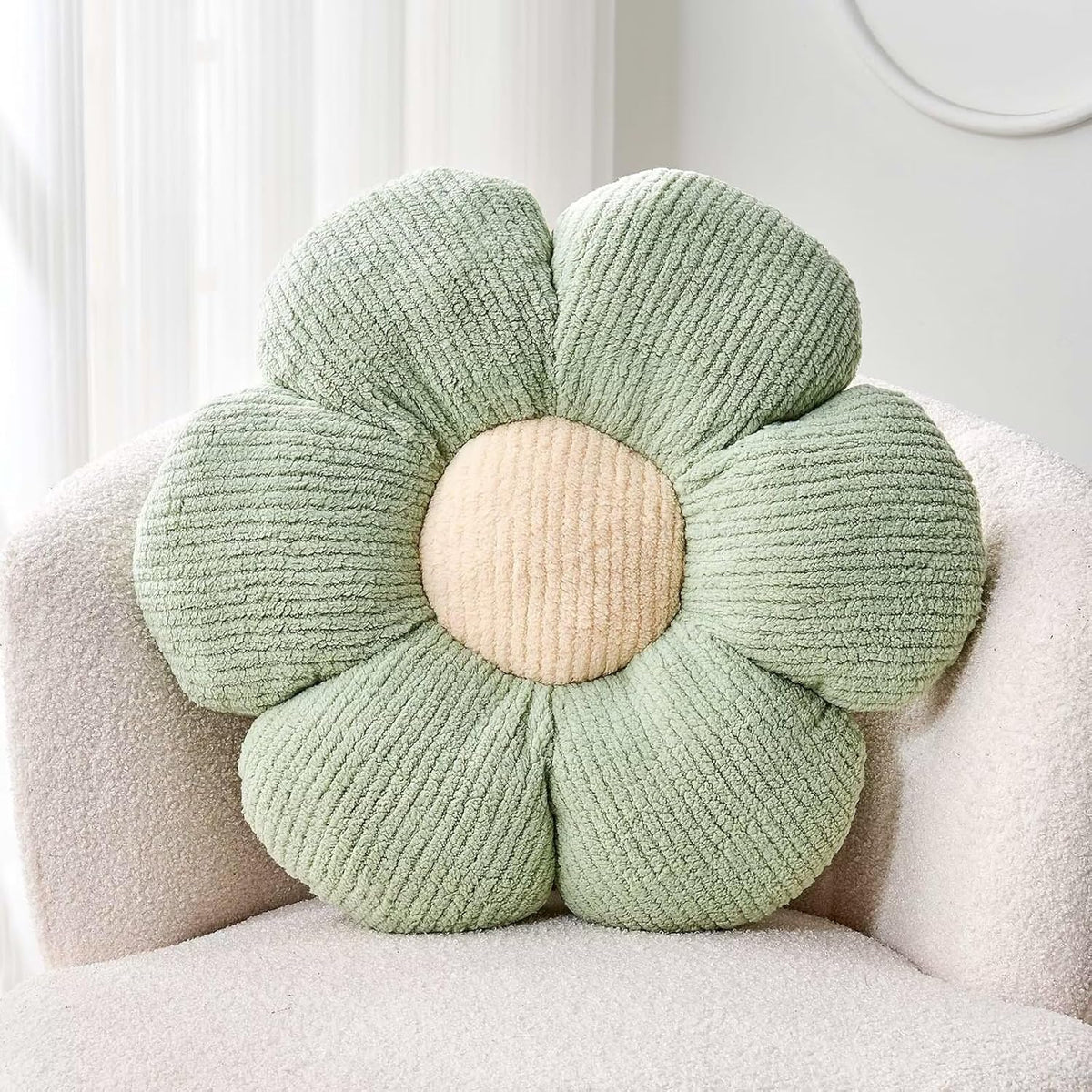 Flower Throw Pillow, Soft Sage Green 19.6" Shaped Floor Pillow for Home Decor, Cute Aesthetic Plush