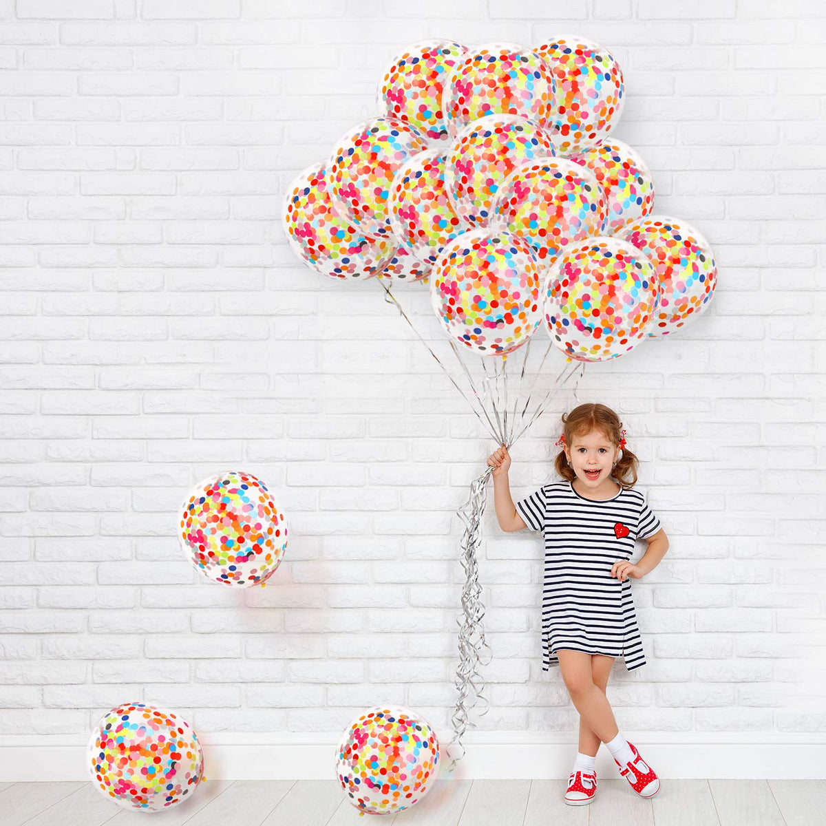 Gejoy 50 Pieces Rainbow Multicolor Confetti Balloons 12 Inches Latex Balloon with Bright Colorful