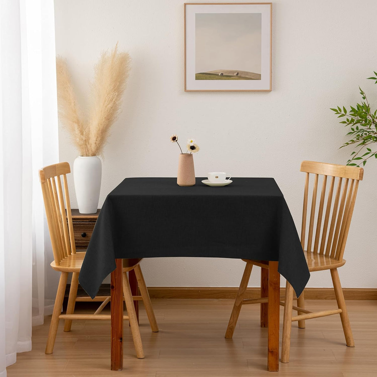 Hiasan Faux Linen Square Tablecloth - Wrinkle and Stain Resistant Washable Table Cloth for Kitchen