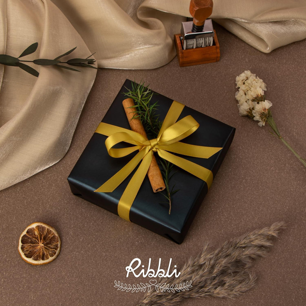 Ribbli Gold Double Faced Satin Ribbon,1/2 Inch x Continuous 25 Yards,Use for Craft Bows Bouquet