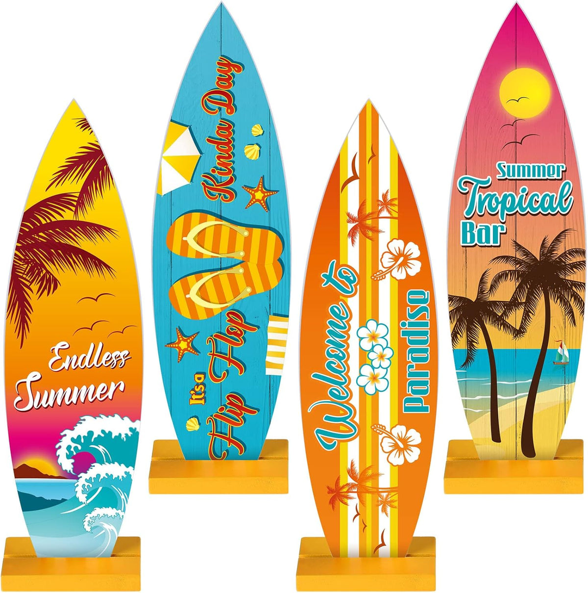 Blulu 4 Pcs Surfboard Decorations for Party Surfboard Beach Signs Welcome to Paradise Sign Tropical