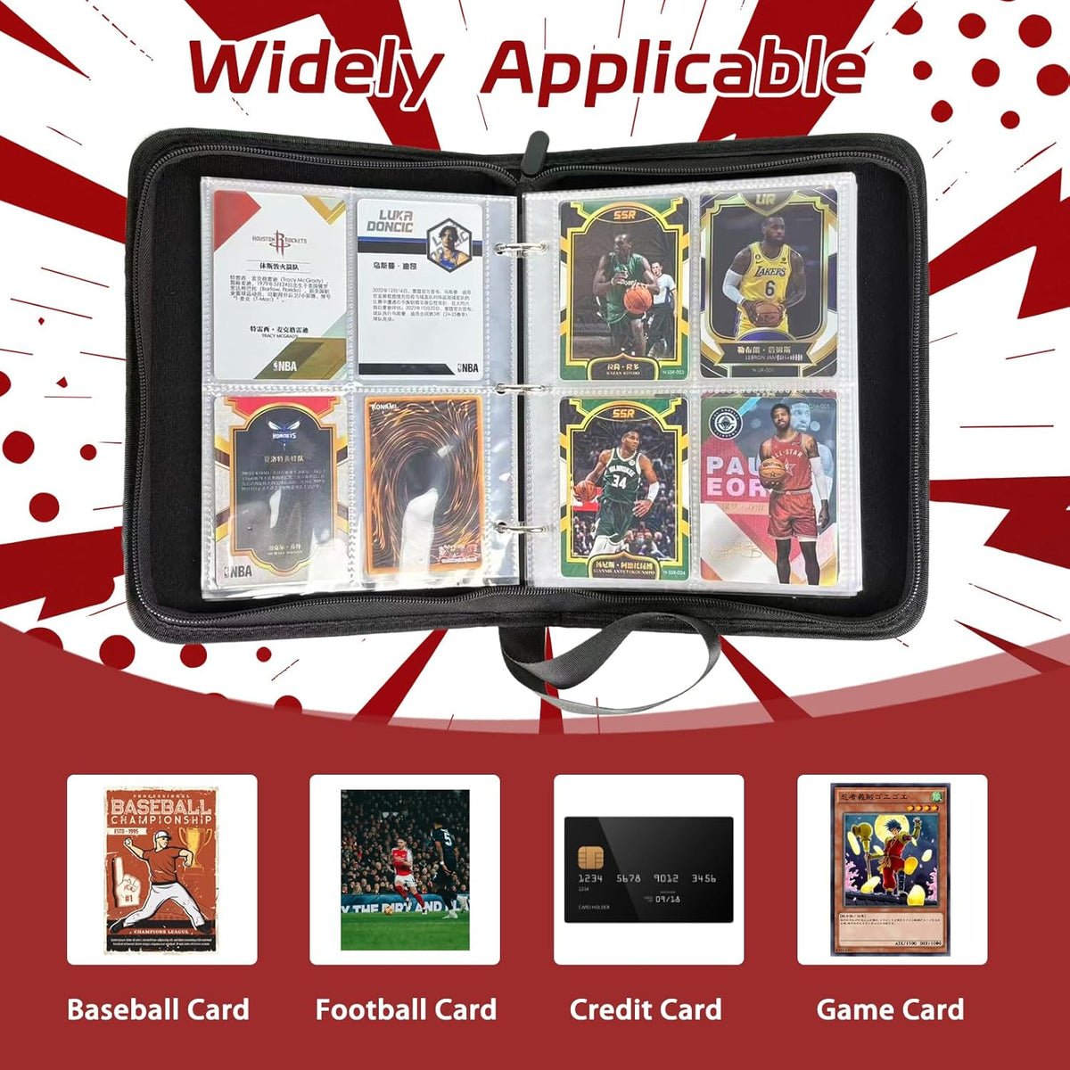440 Pockets Card Binder, Portable Trading Card Binder with 55 Removable Sleeves, Waterproof Card