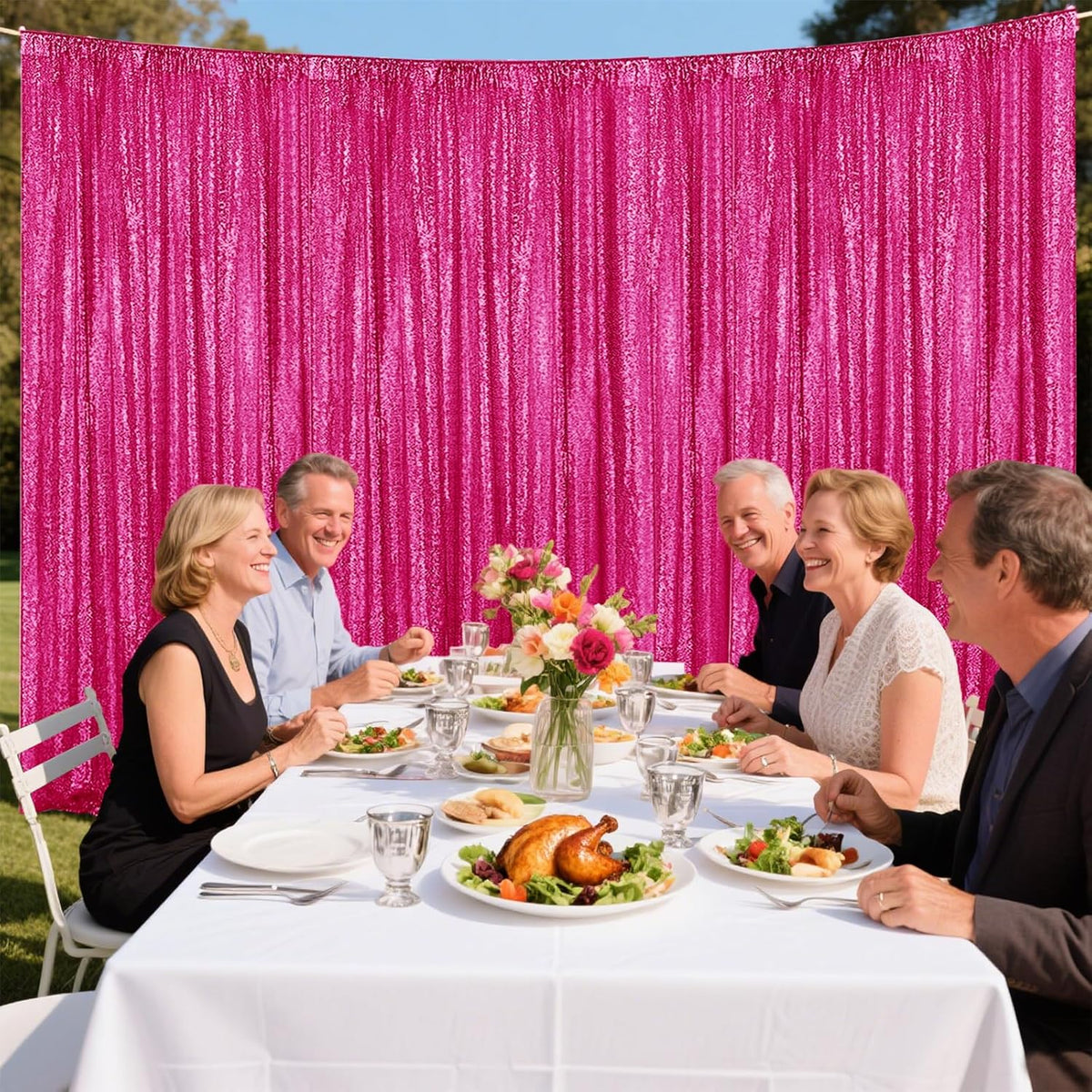 Fuchsia Sequin Backdrop Curtain 4 Pieces 2FTx8FT Glitter Photography Backdrop for Party Wedding
